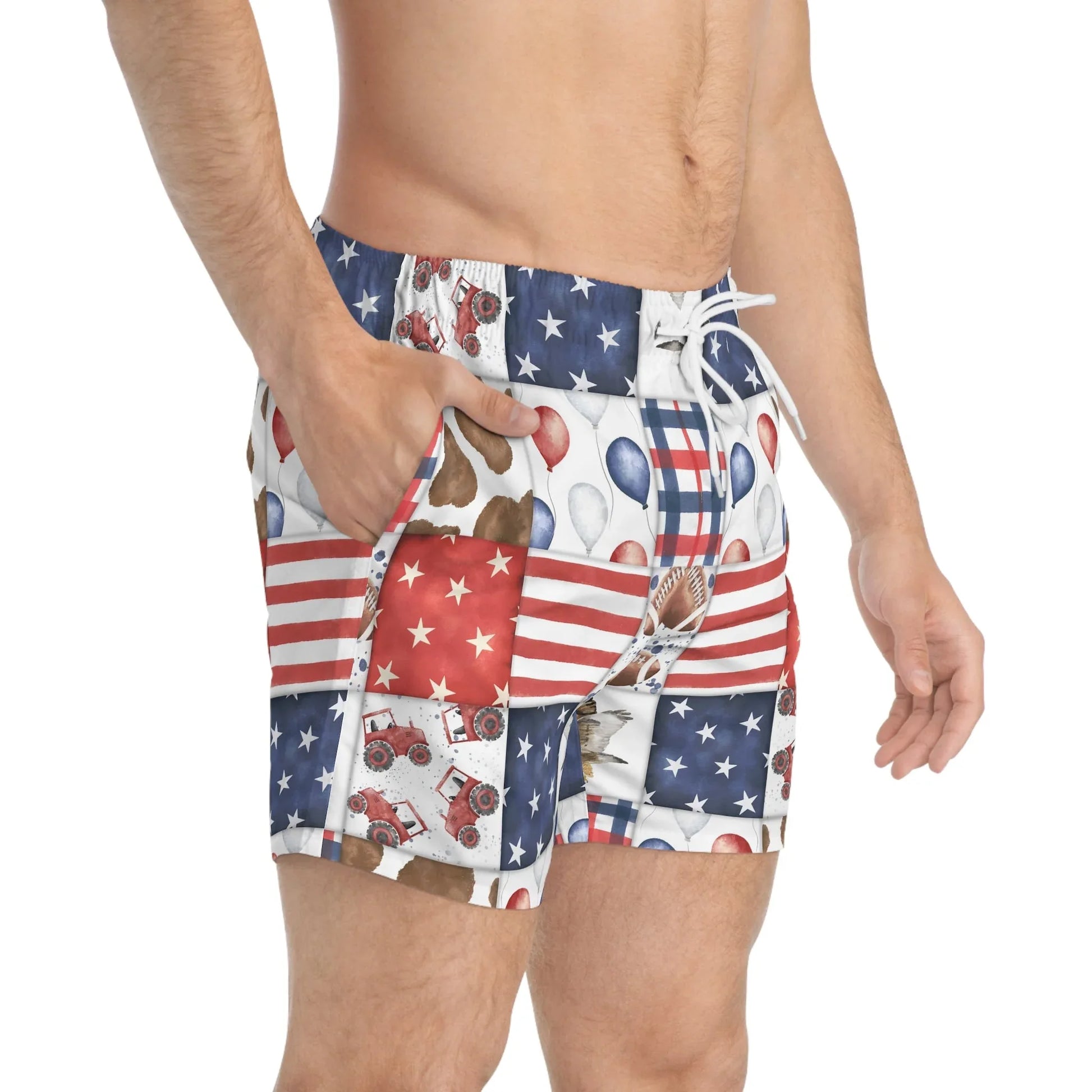 Patriot Patchwork Swim Trunks - All Over Prints