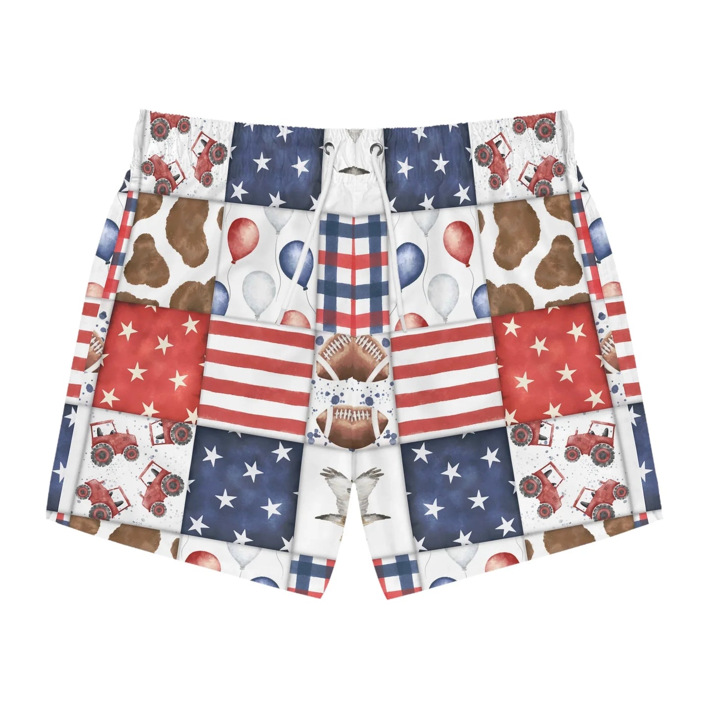 Patriot Patchwork Swim Trunks - L / Seam thread color automatically matched to design - All Over Prints