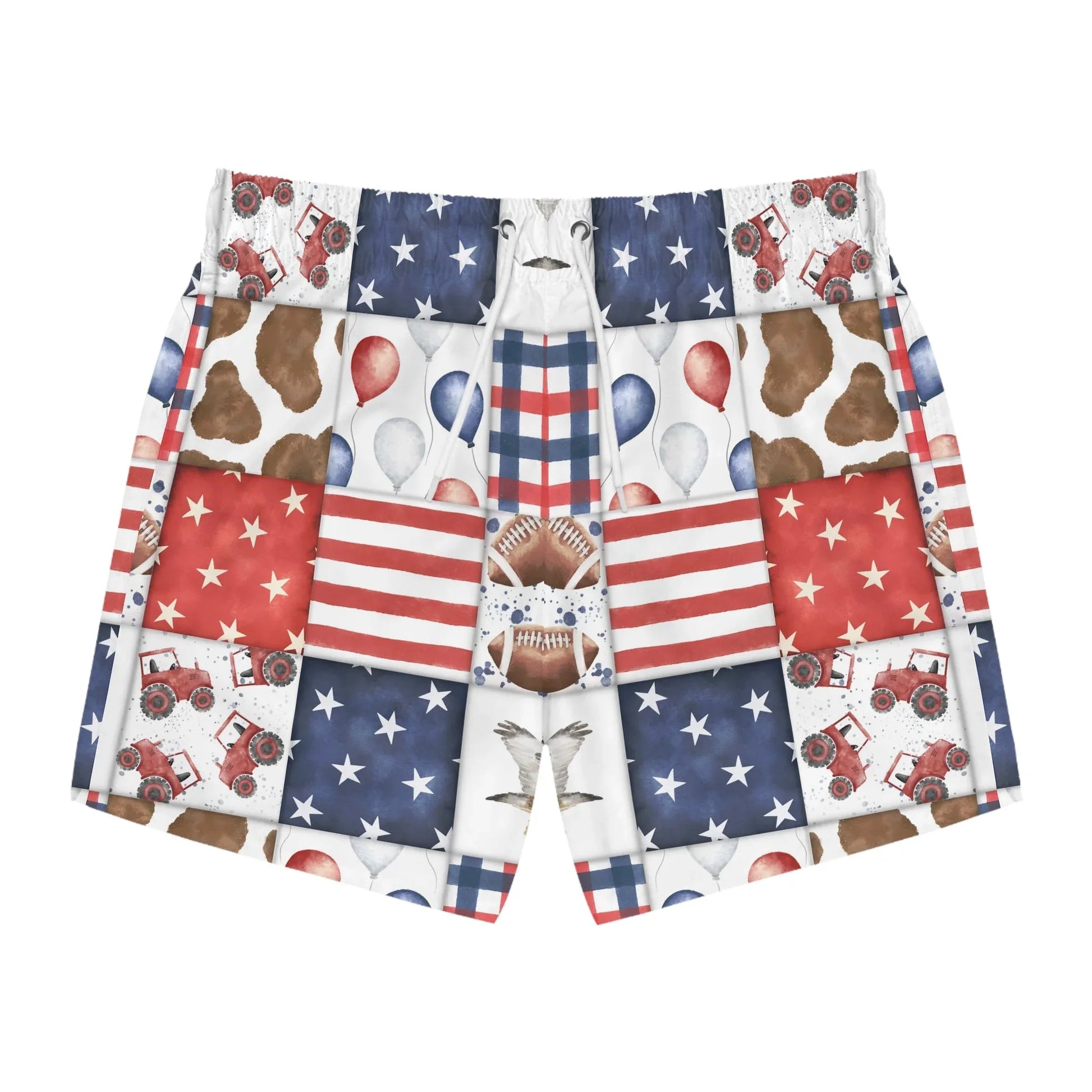 Patriot Patchwork Swim Trunks - L / Seam thread color automatically matched to design - All Over Prints