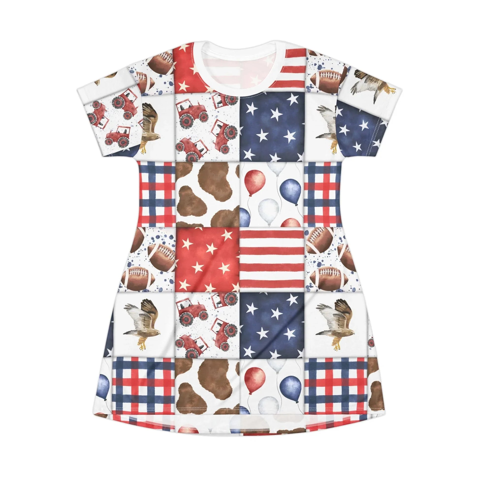 Patriot Patchwork T-Shirt Dress - XS - All Over Prints