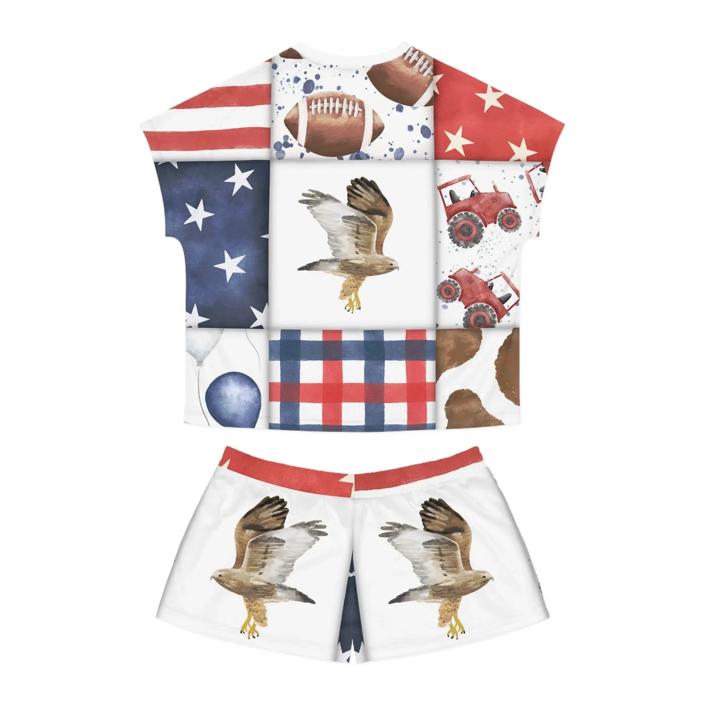Patriot Patchwork Women’s Short Pajama Set - All Over Prints