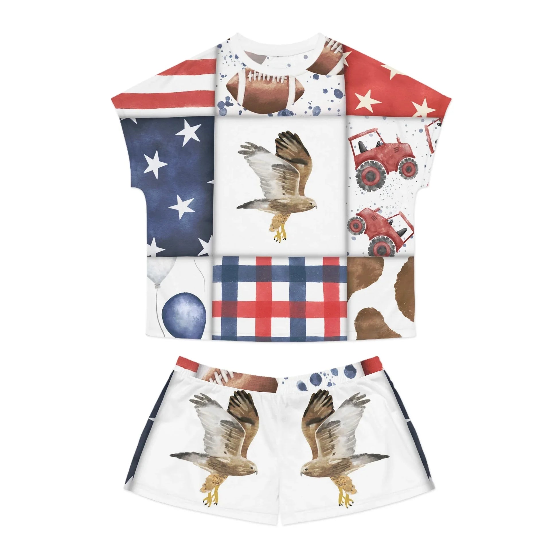 Patriot Patchwork Women’s Short Pajama Set - S / White - All Over Prints