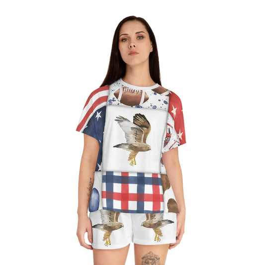 Patriot Patchwork Women’s Short Pajama Set - All Over Prints