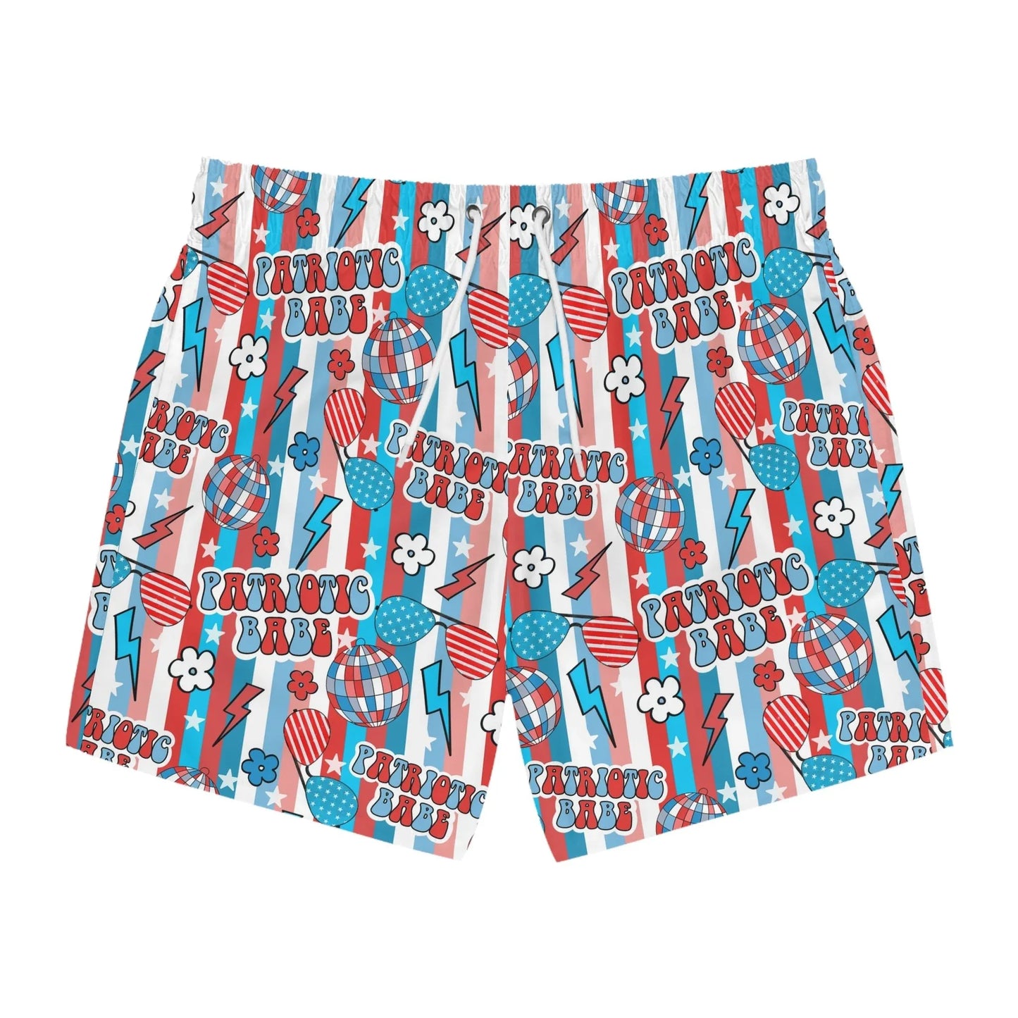 Patriotic Babe Swim Trunks - L / Seam thread color automatically matched to design - All Over Prints