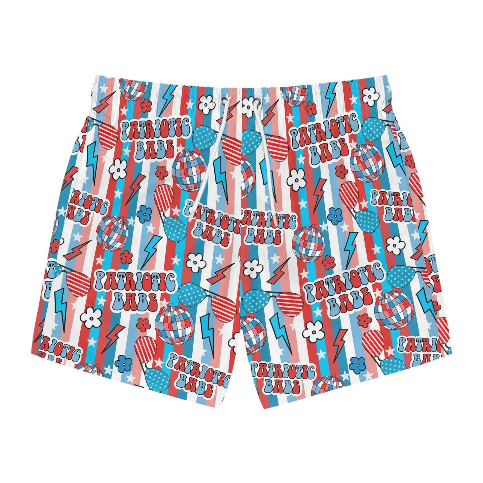 Patriotic Babe Swim Trunks - L / Seam thread color automatically matched to design - All Over Prints