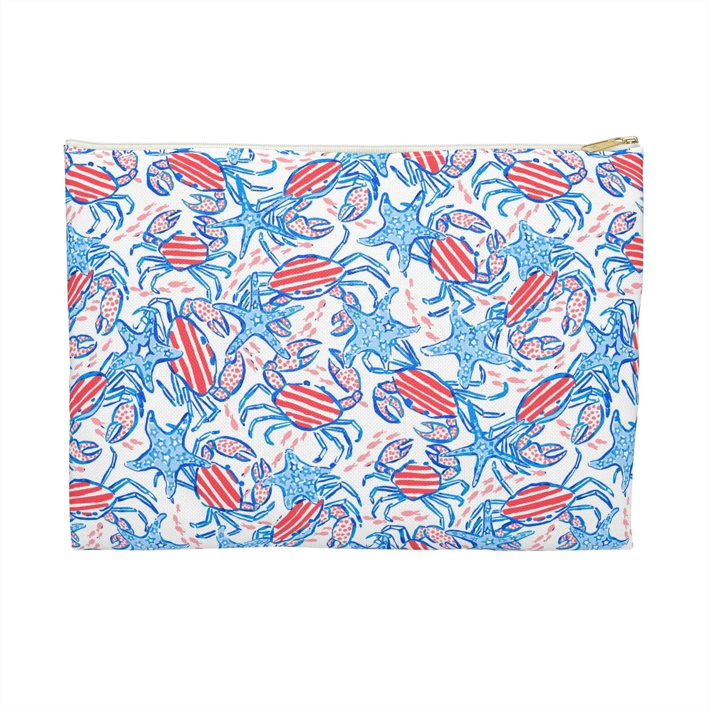Patriotic Crab & Seashell Accessory Pouch - Large / White zipper - Bags