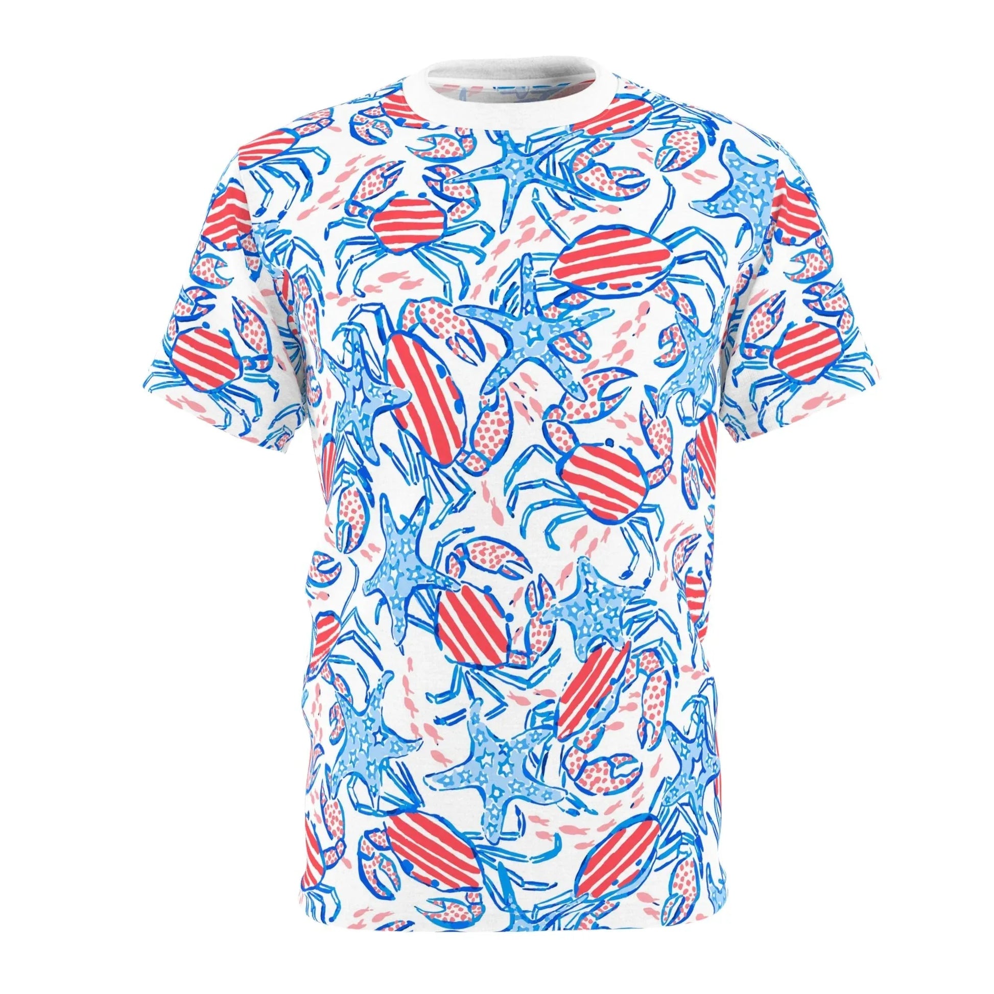 Patriotic Crab & Seashell All-Over-Print T-Shirt - White stitching / 4 oz. / S - All Over Prints