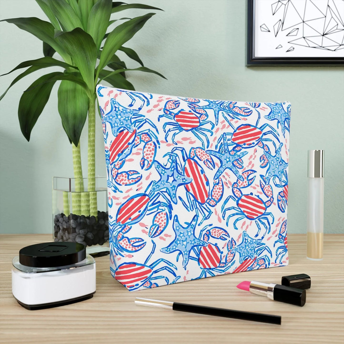 Patriotic Crab & Seashell Cosmetic Bag - Bags