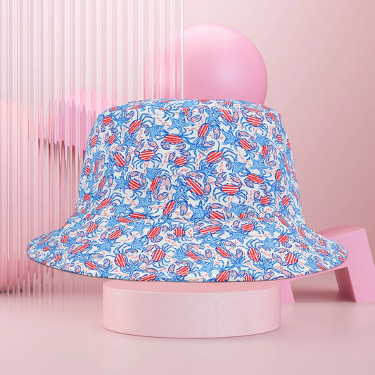 Patriotic Crab & Seashell Custom Bucket Hat - Hats