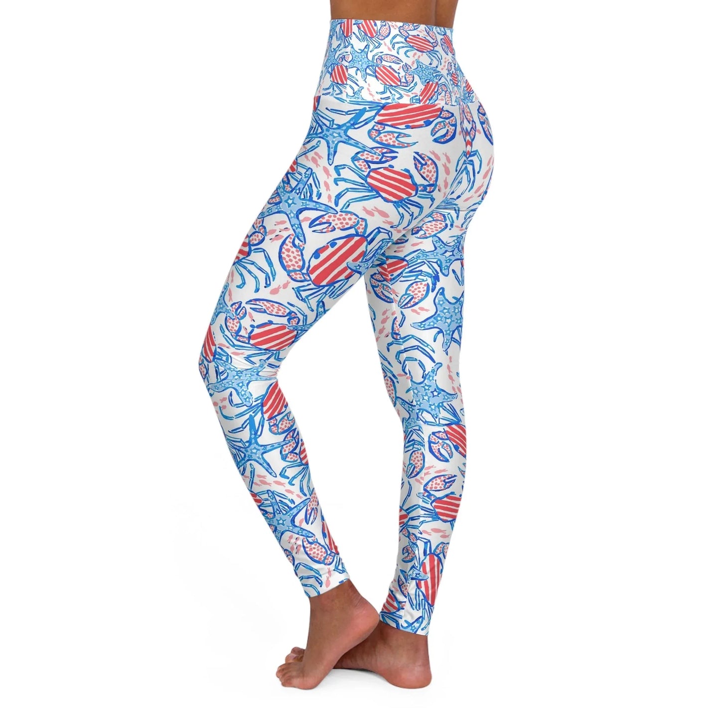 Patriotic Crab & Seashell High Waisted Yoga Leggings - All Over Prints