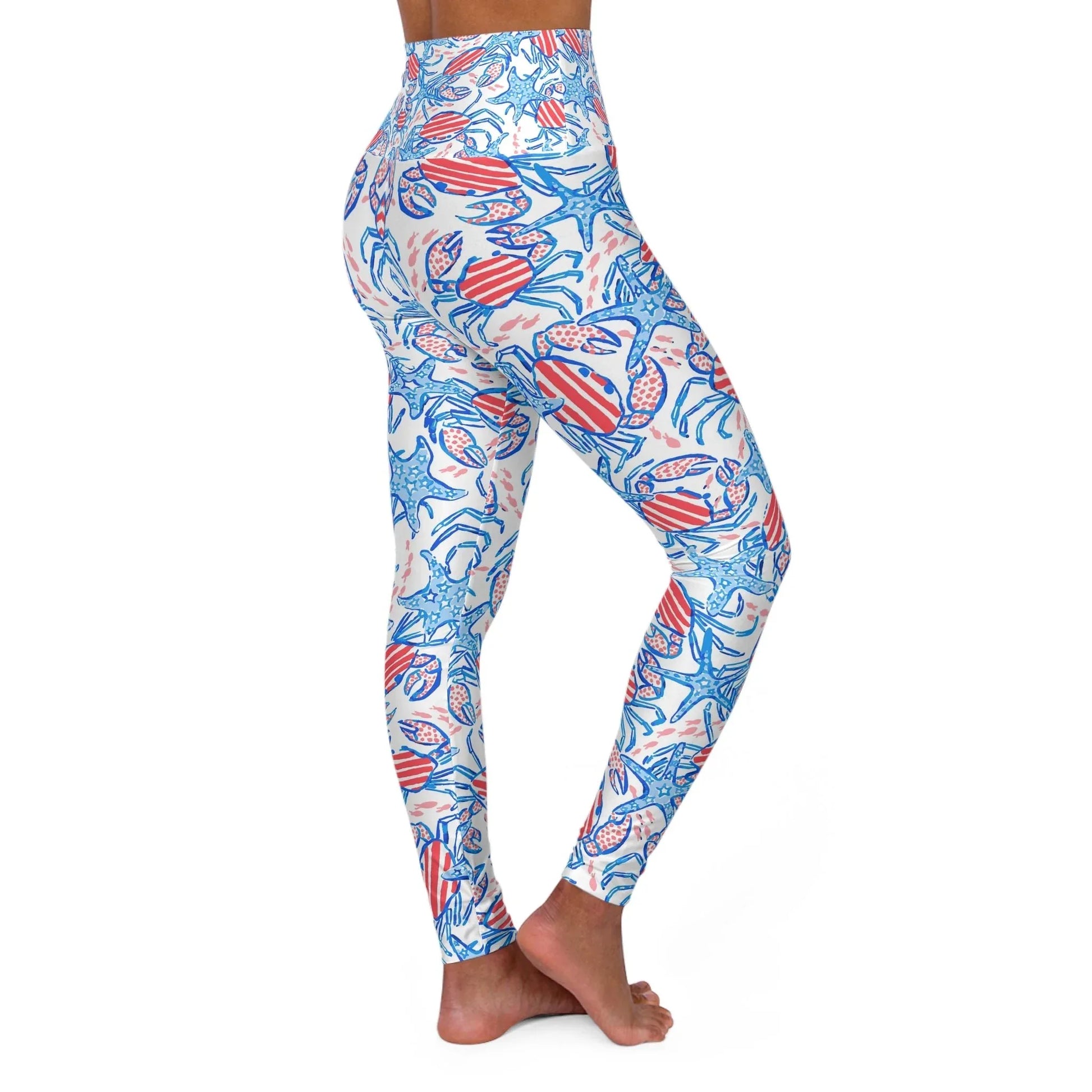Patriotic Crab & Seashell High Waisted Yoga Leggings - All Over Prints