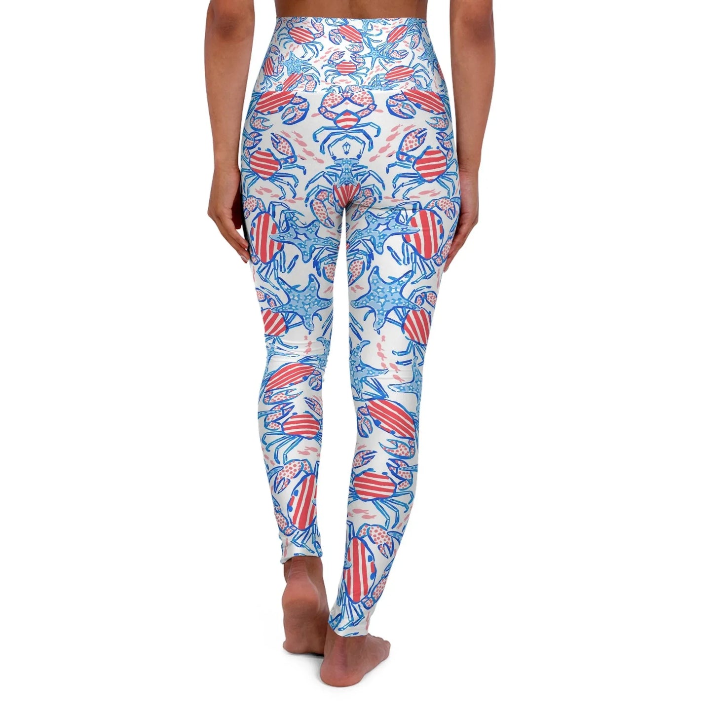 Patriotic Crab & Seashell High Waisted Yoga Leggings - All Over Prints