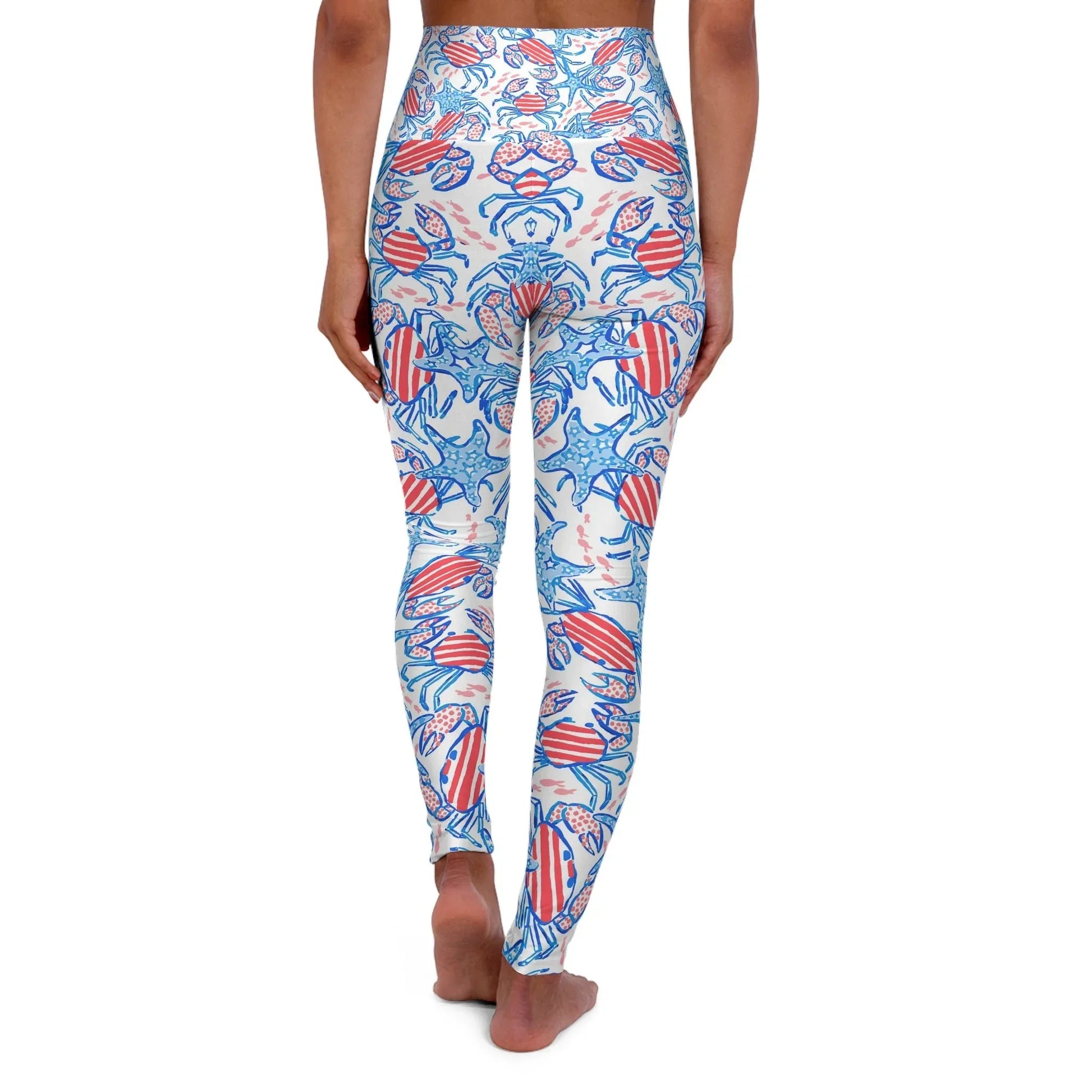 Patriotic Crab & Seashell High Waisted Yoga Leggings - All Over Prints