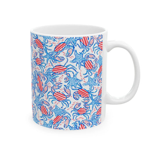 Patriotic Crab & Seashell Mug - 11oz