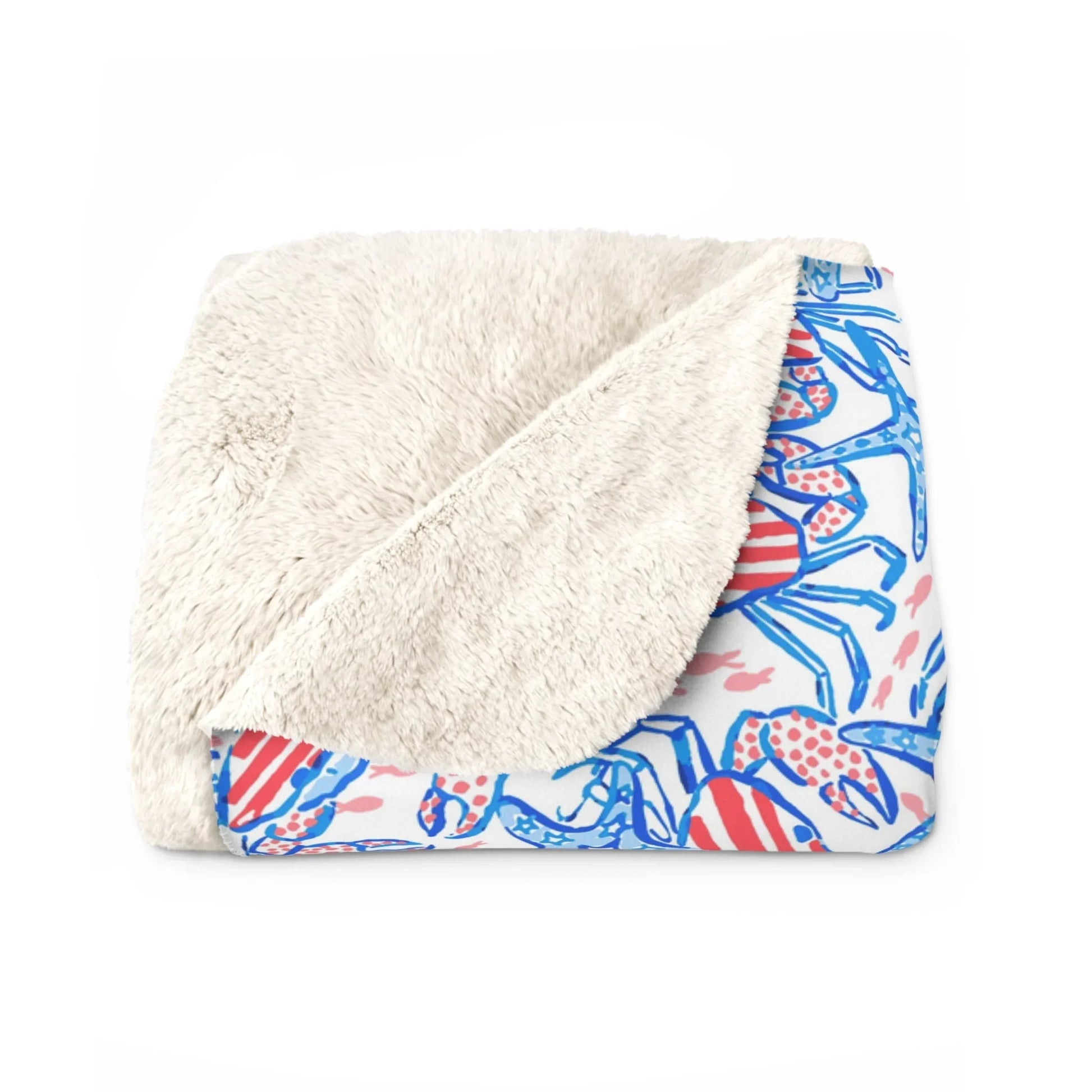 Patriotic Crab & Seashell Sherpa Fleece Blanket - 50’’ × 60’’ - Home Decor
