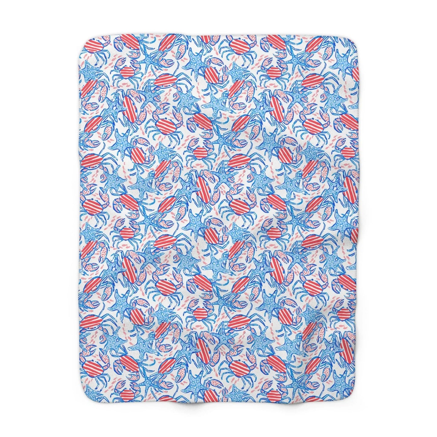Patriotic Crab & Seashell Sherpa Fleece Blanket - 50’’ × 60’’ - Home Decor