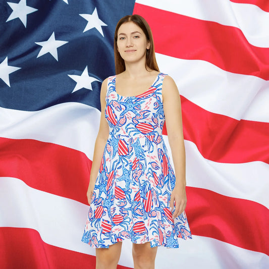 Patriotic Crab & Seashell Skater Dress - All Over Prints