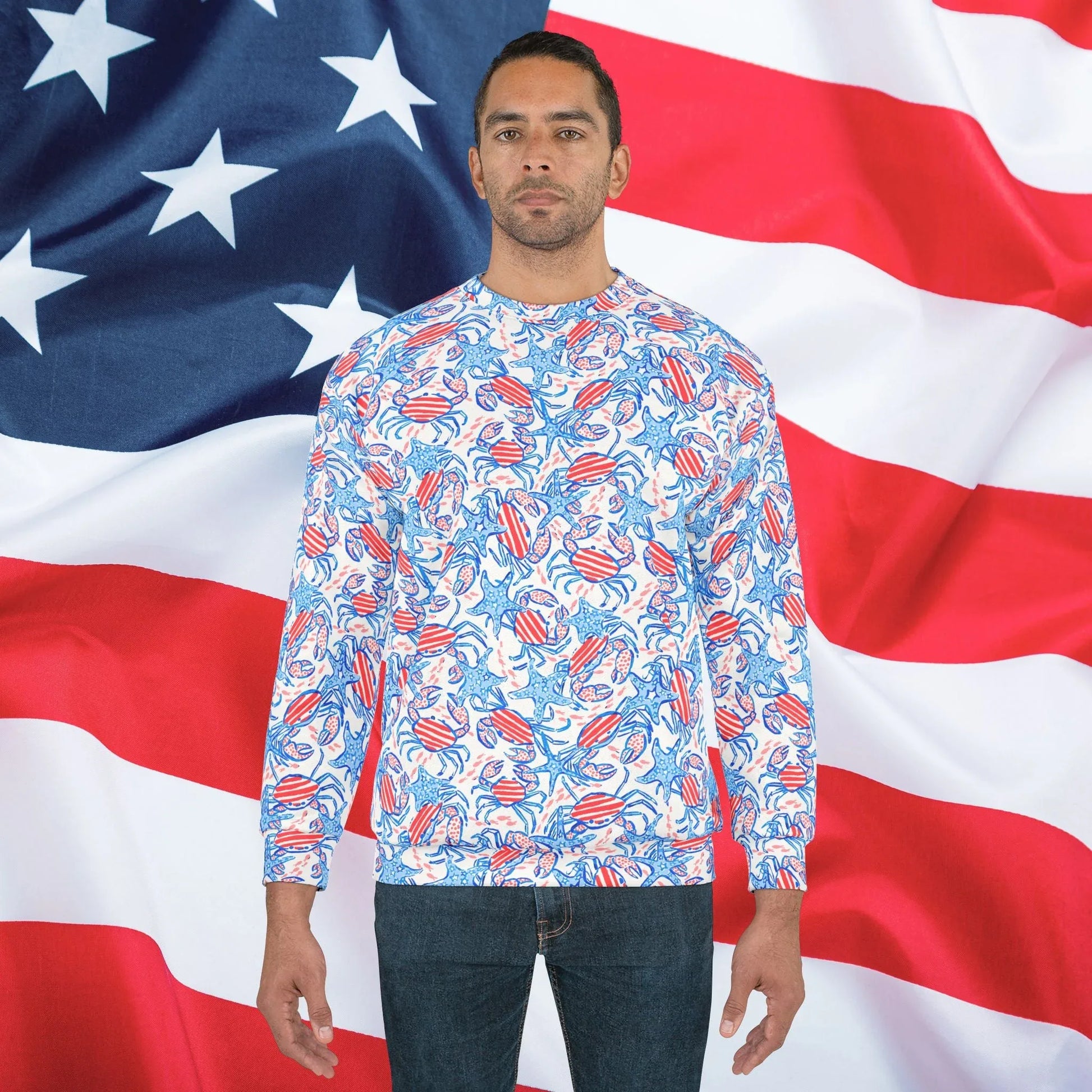 Patriotic Crab & Seashell Spirit Sweatshirt - All Over Prints