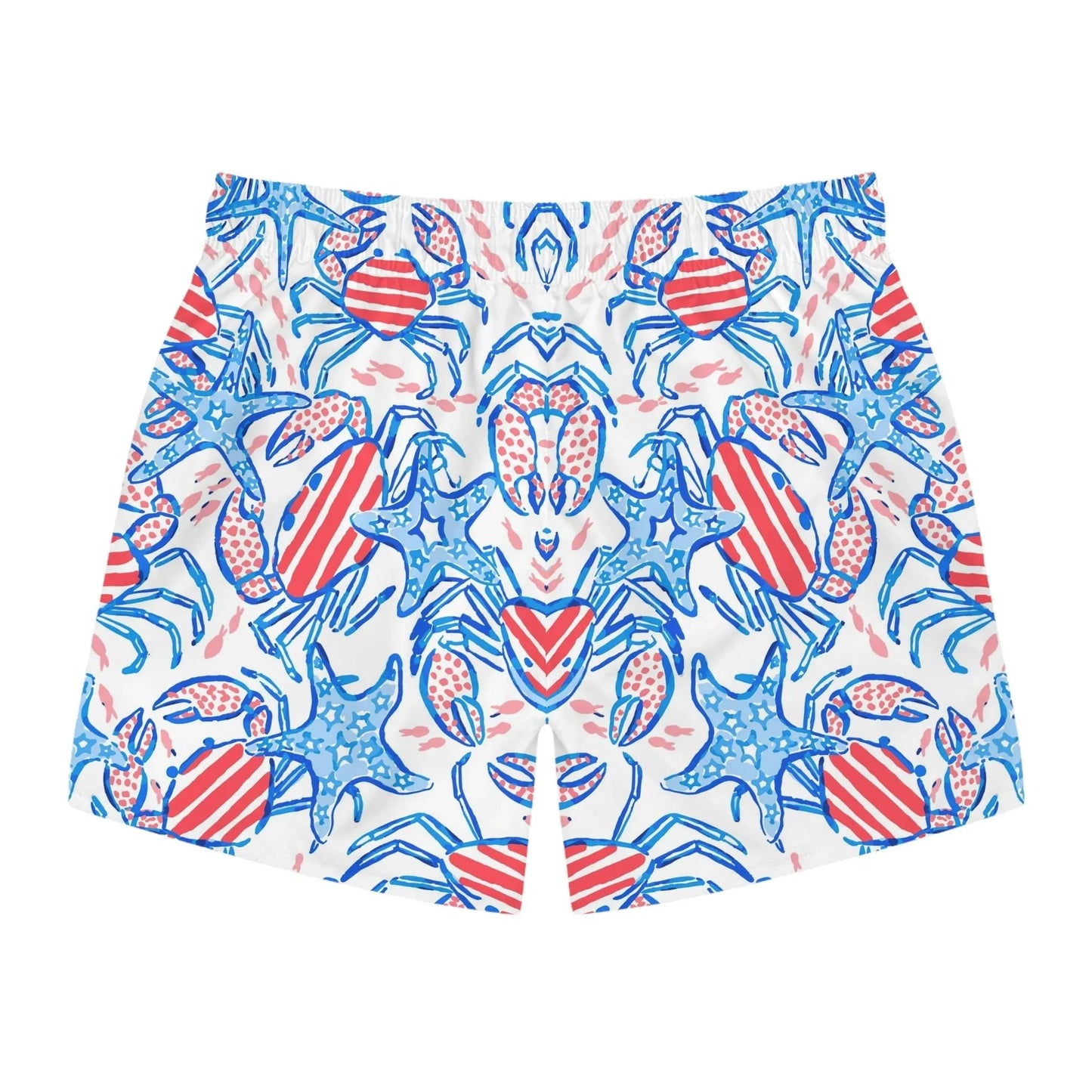Patriotic Crab & Seashell Swim Trunks - All Over Prints