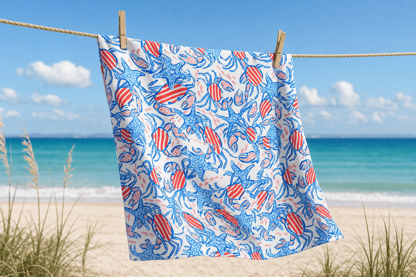 Patriotic Crab & Seashell Towel – RELLE Fashion & Lifestyle – Product Image