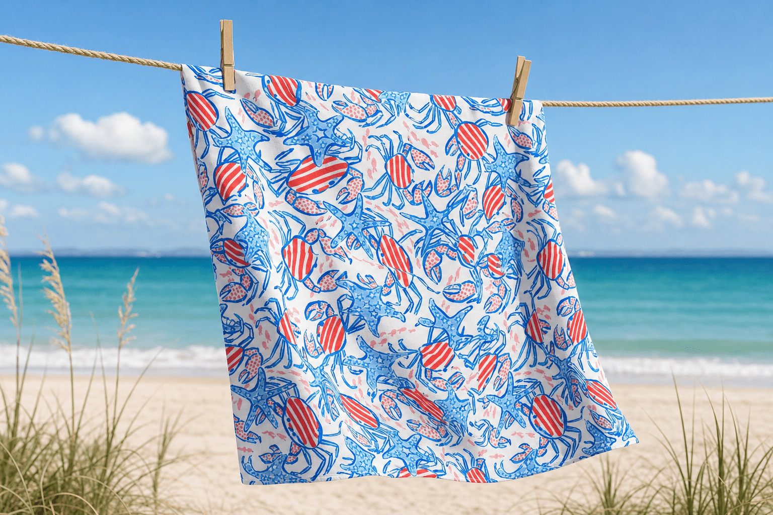 Patriotic Crab & Seashell Towel – RELLE Fashion & Lifestyle – Product Image