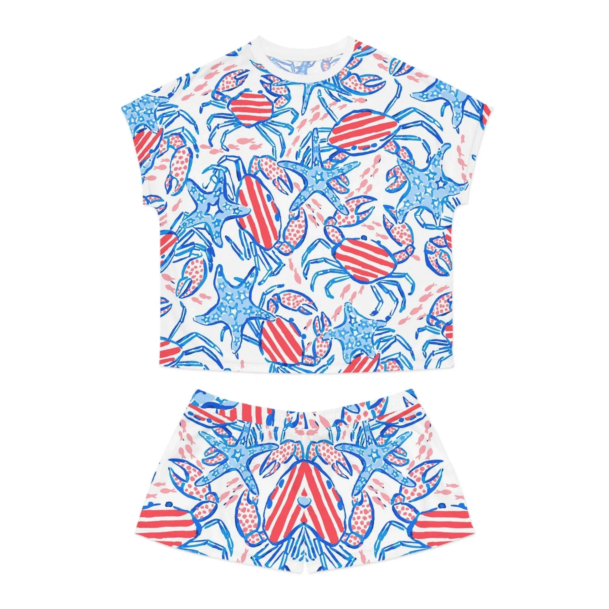 Patriotic Crab & Seashell Women’s Short Pajama Set - S / White - All Over Prints