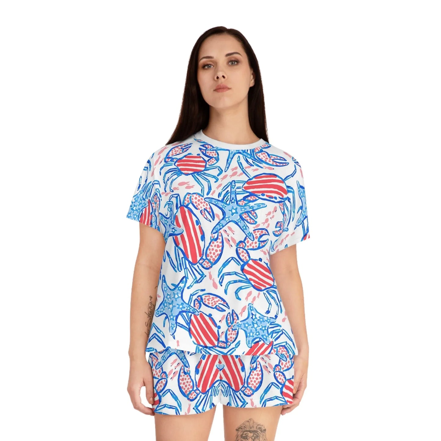 Patriotic Crab & Seashell Women’s Short Pajama Set - All Over Prints