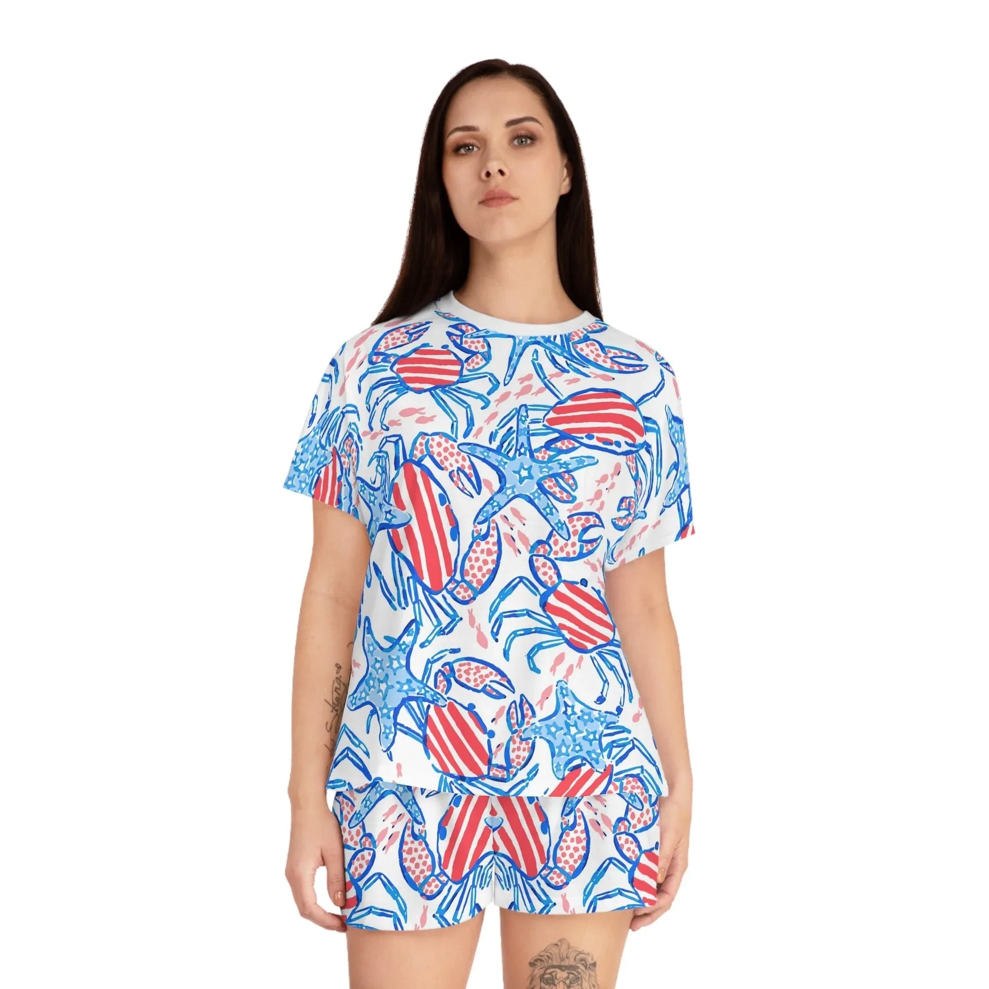 Patriotic Crab & Seashell Women’s Short Pajama Set - All Over Prints