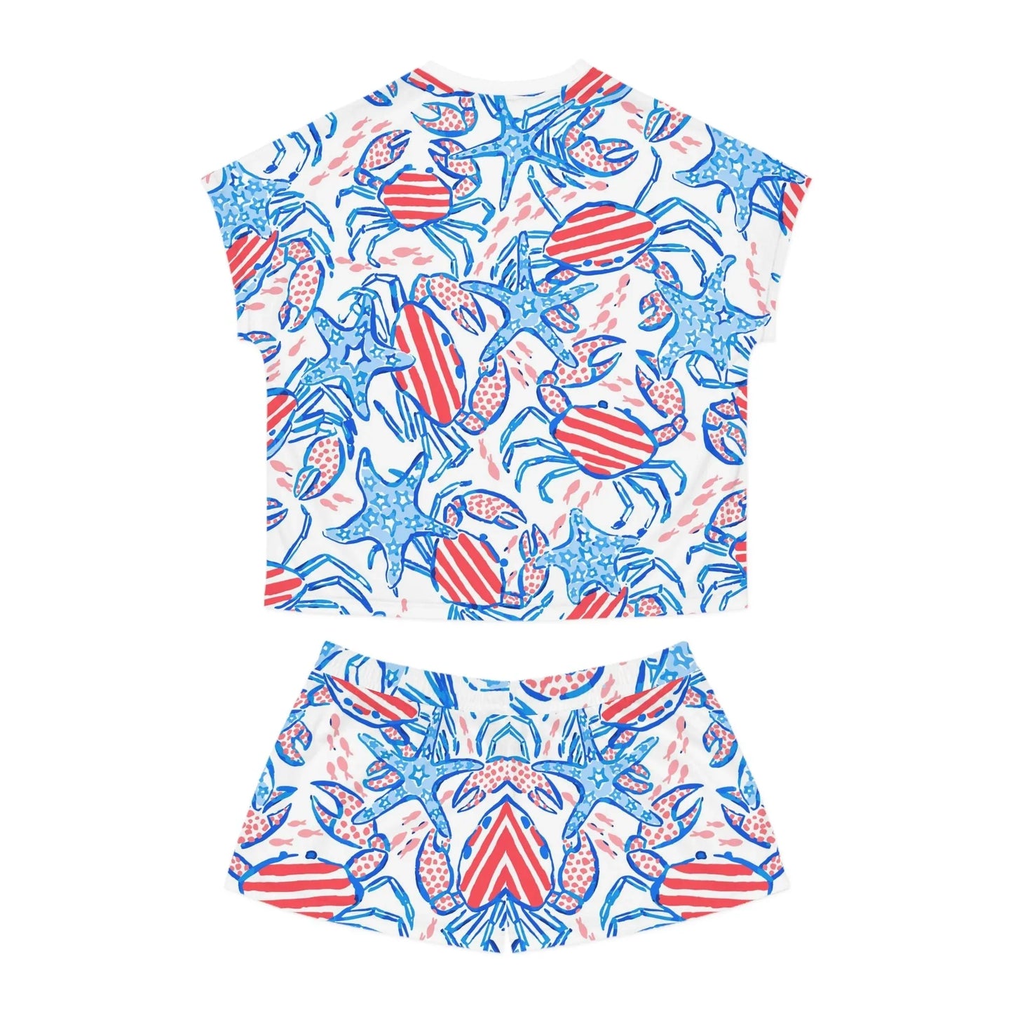 Patriotic Crab & Seashell Women’s Short Pajama Set - All Over Prints