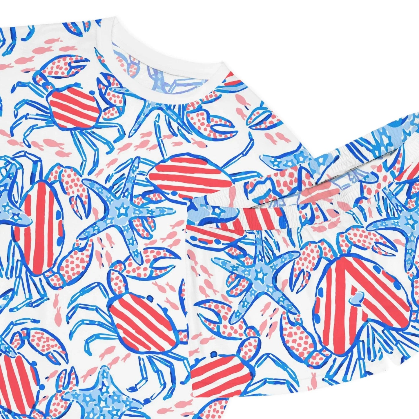 Patriotic Crab & Seashell Women’s Short Pajama Set - All Over Prints