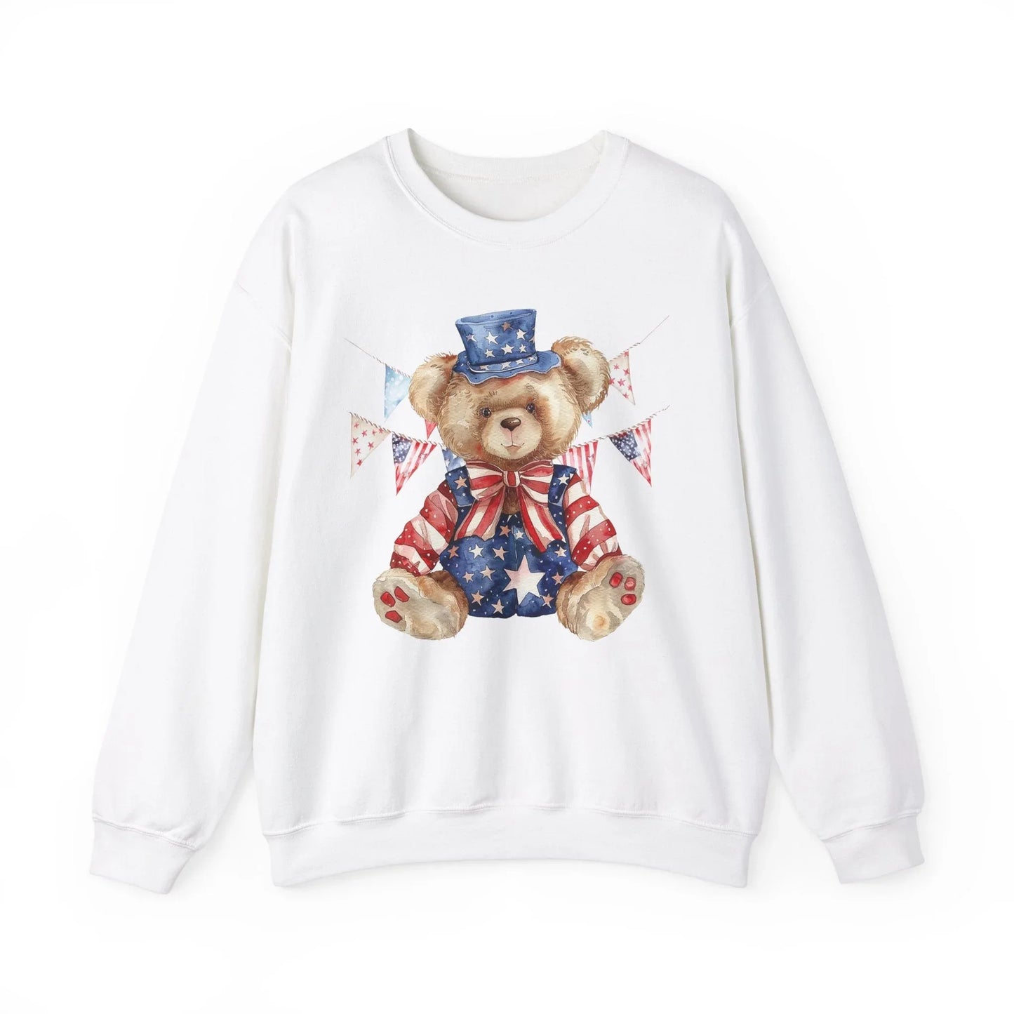 Patriotic Teddy Bear Sweatshirt | Unisex - White / S