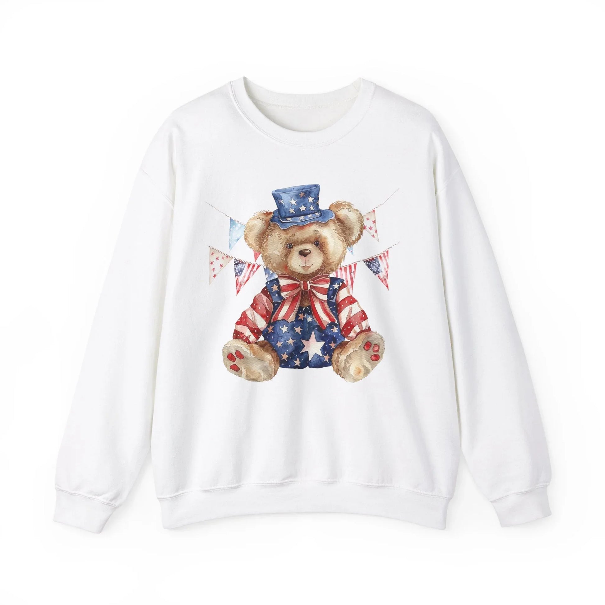 Patriotic Teddy Bear Sweatshirt | Unisex - White / S