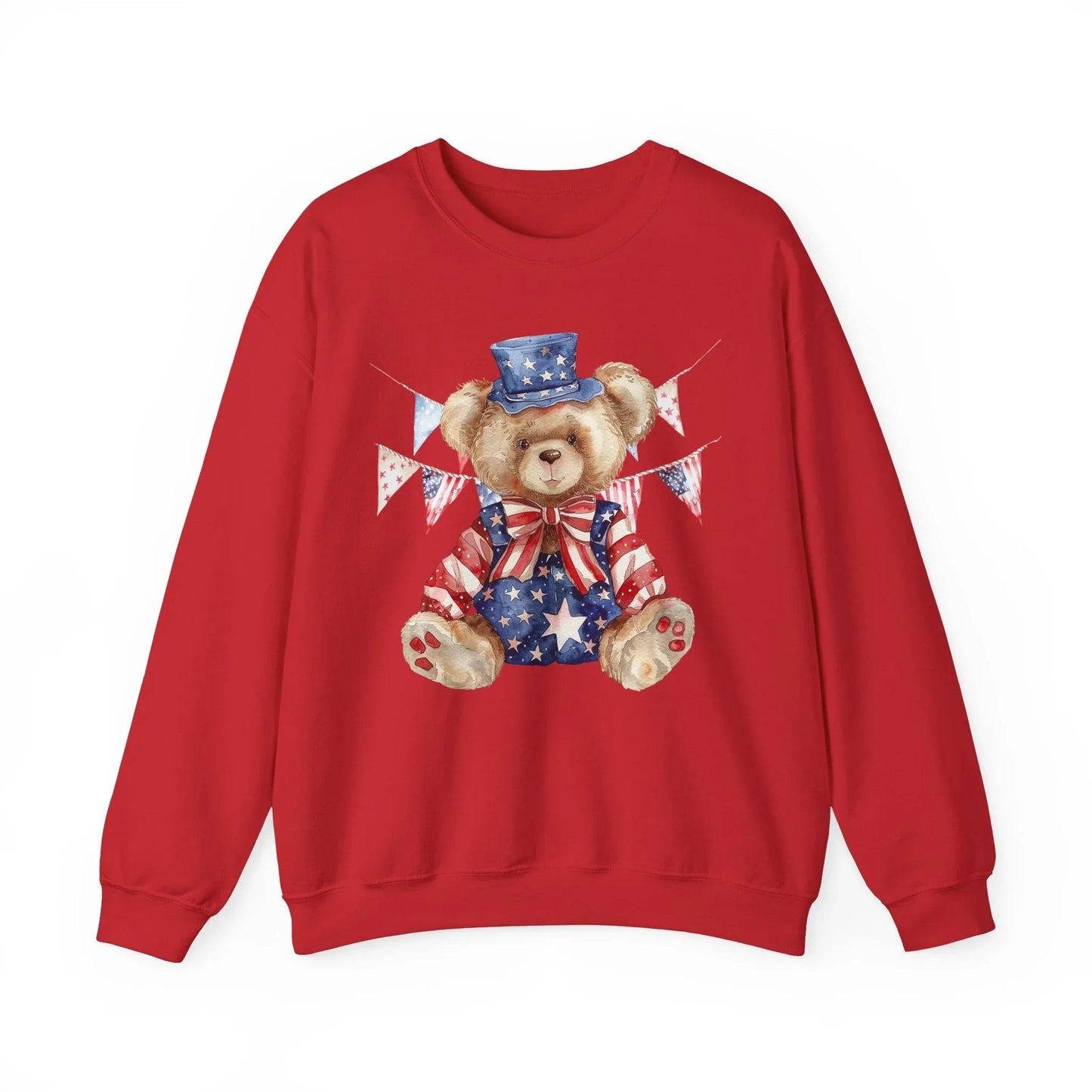 Patriotic Teddy Bear Sweatshirt | Unisex - Red / S