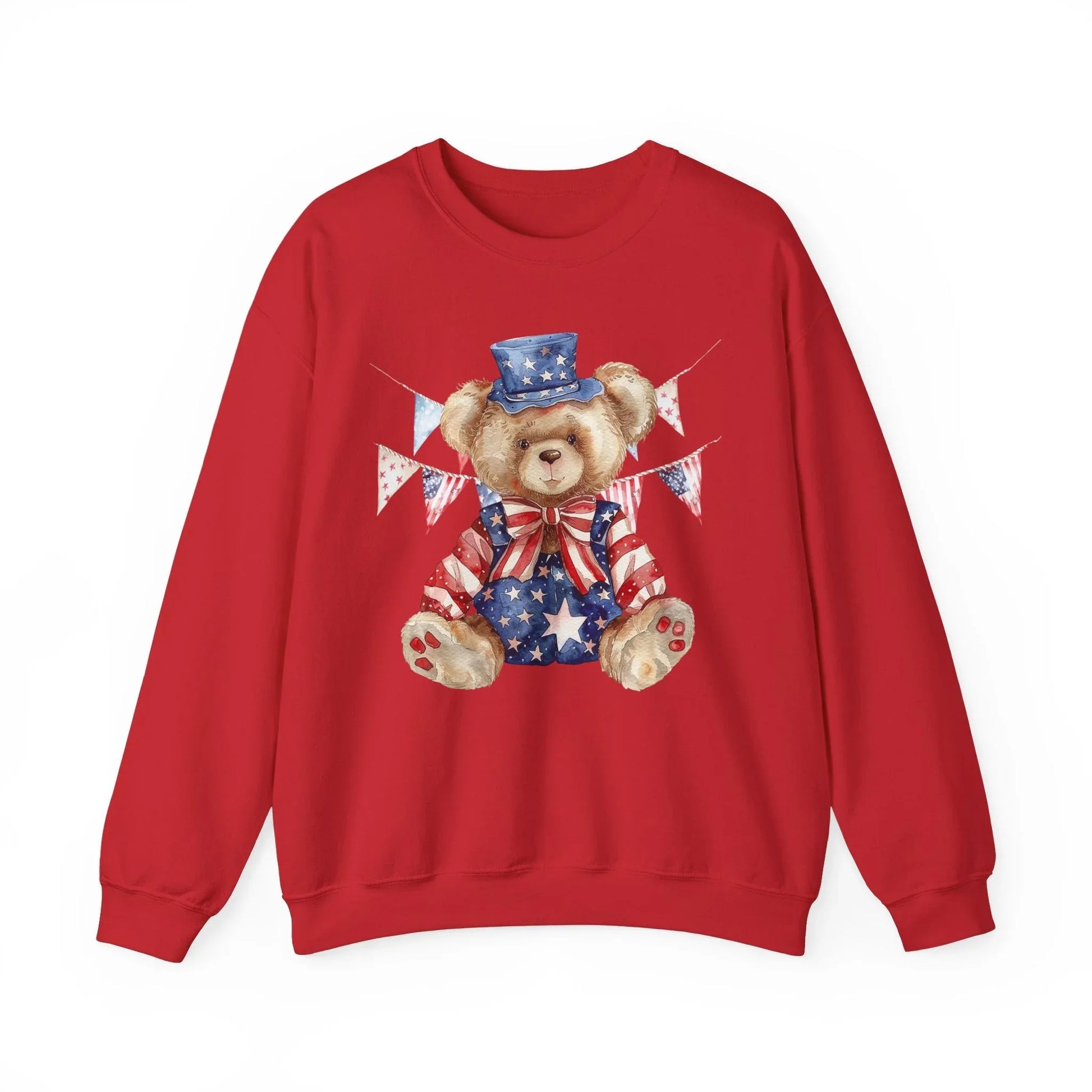 Patriotic Teddy Bear Sweatshirt | Unisex - Red / S