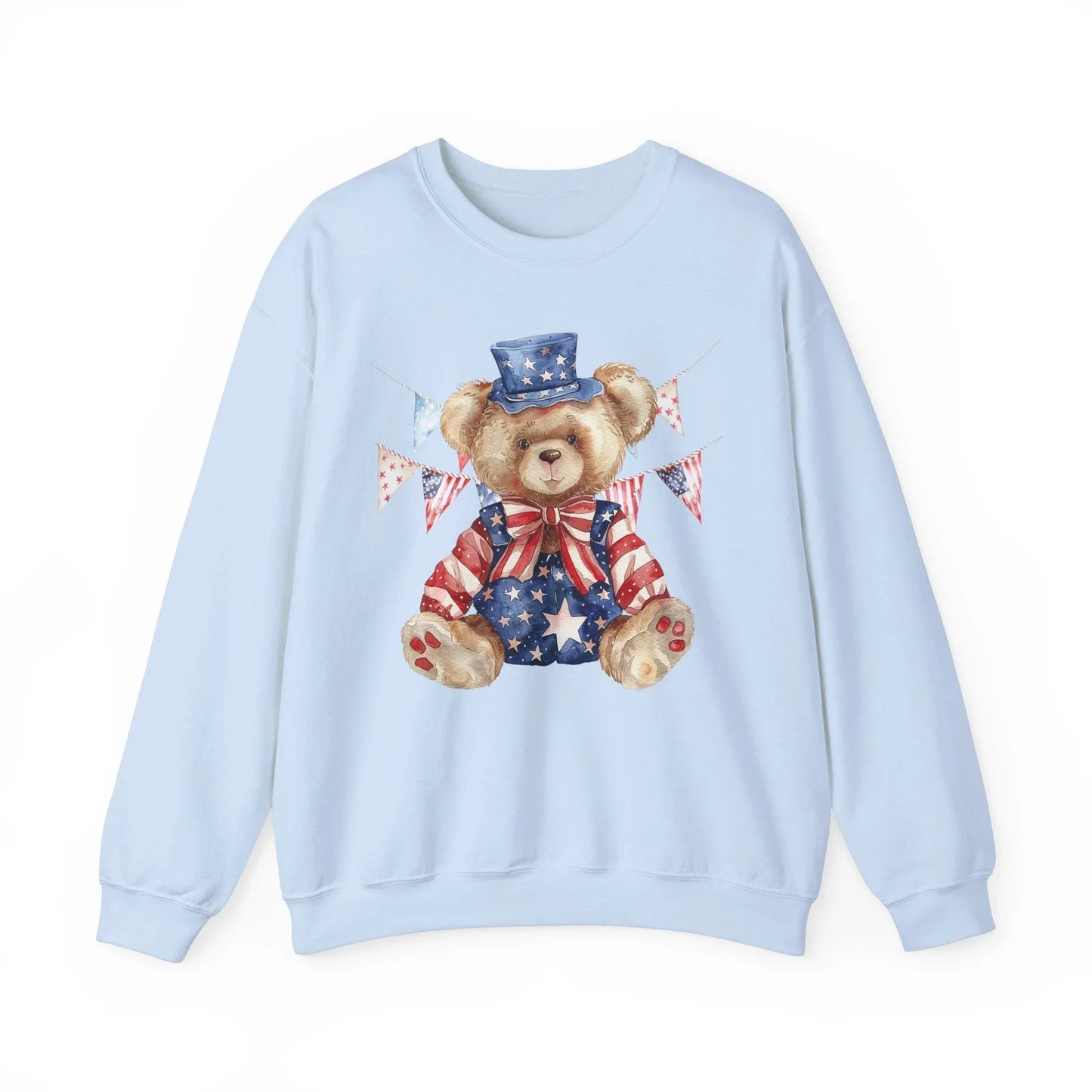 Patriotic Teddy Bear Sweatshirt | Unisex - Light Blue / S