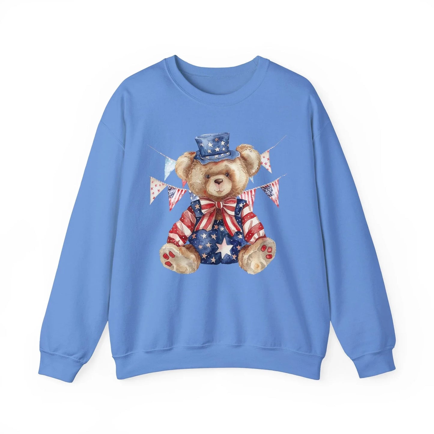 Patriotic Teddy Bear Sweatshirt | Unisex - Carolina Blue / S