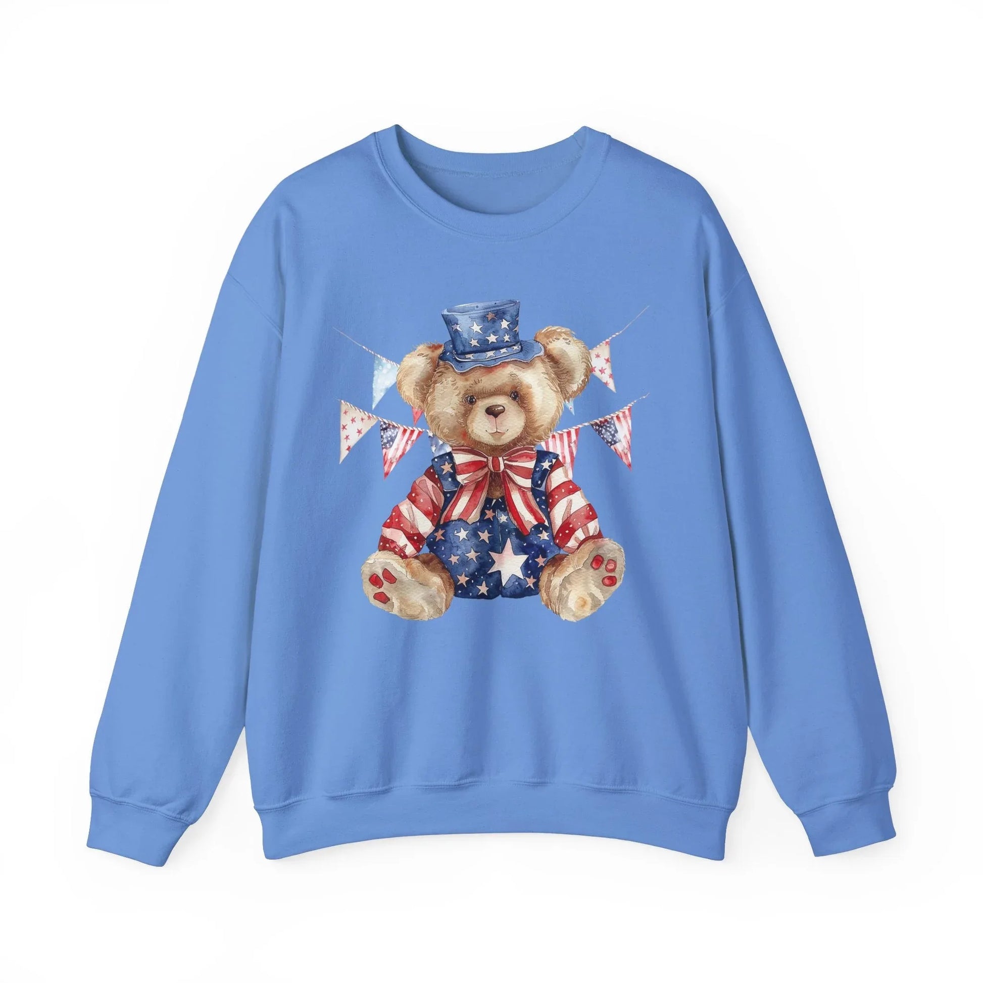 Patriotic Teddy Bear Sweatshirt | Unisex - Carolina Blue / S