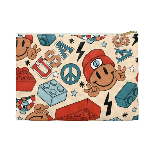 Smiles & Stripes Accessory Pouch - Small / White zipper - Bags