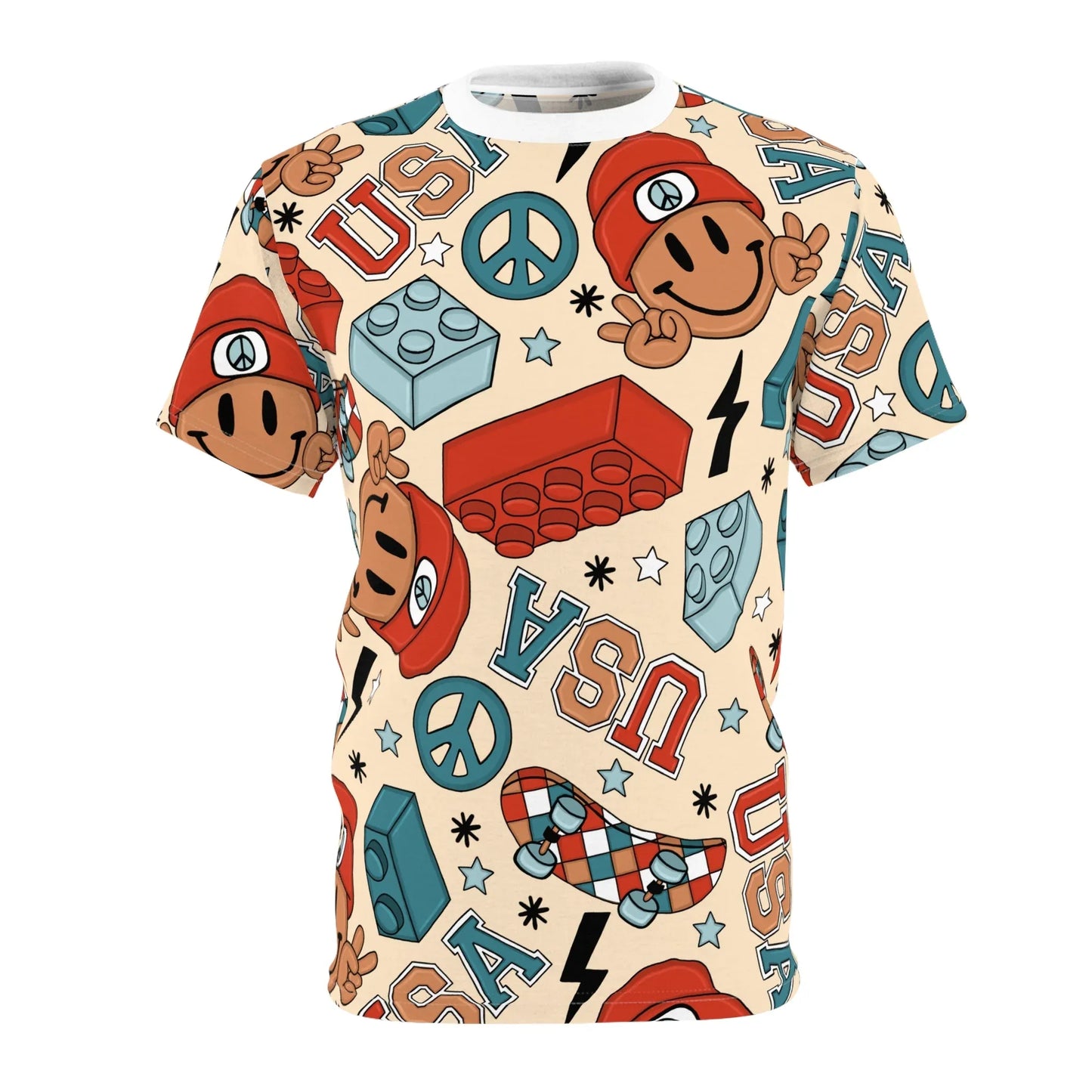 Smiles & Stripes All-Over-Print T-Shirt - White stitching / 4 oz. / S - All Over Prints