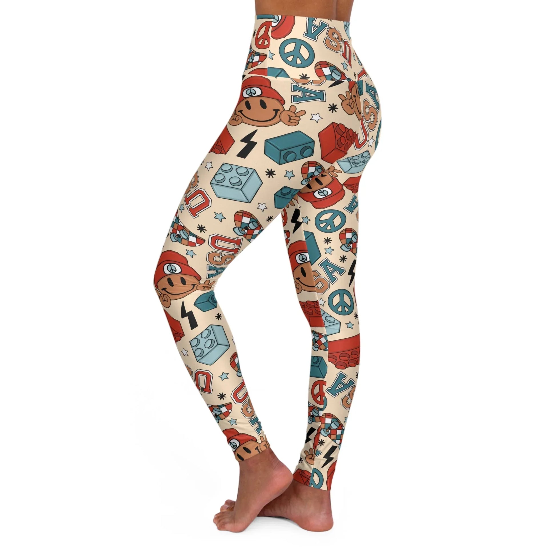 Smiles & Stripes High Waisted Yoga Leggings - All Over Prints