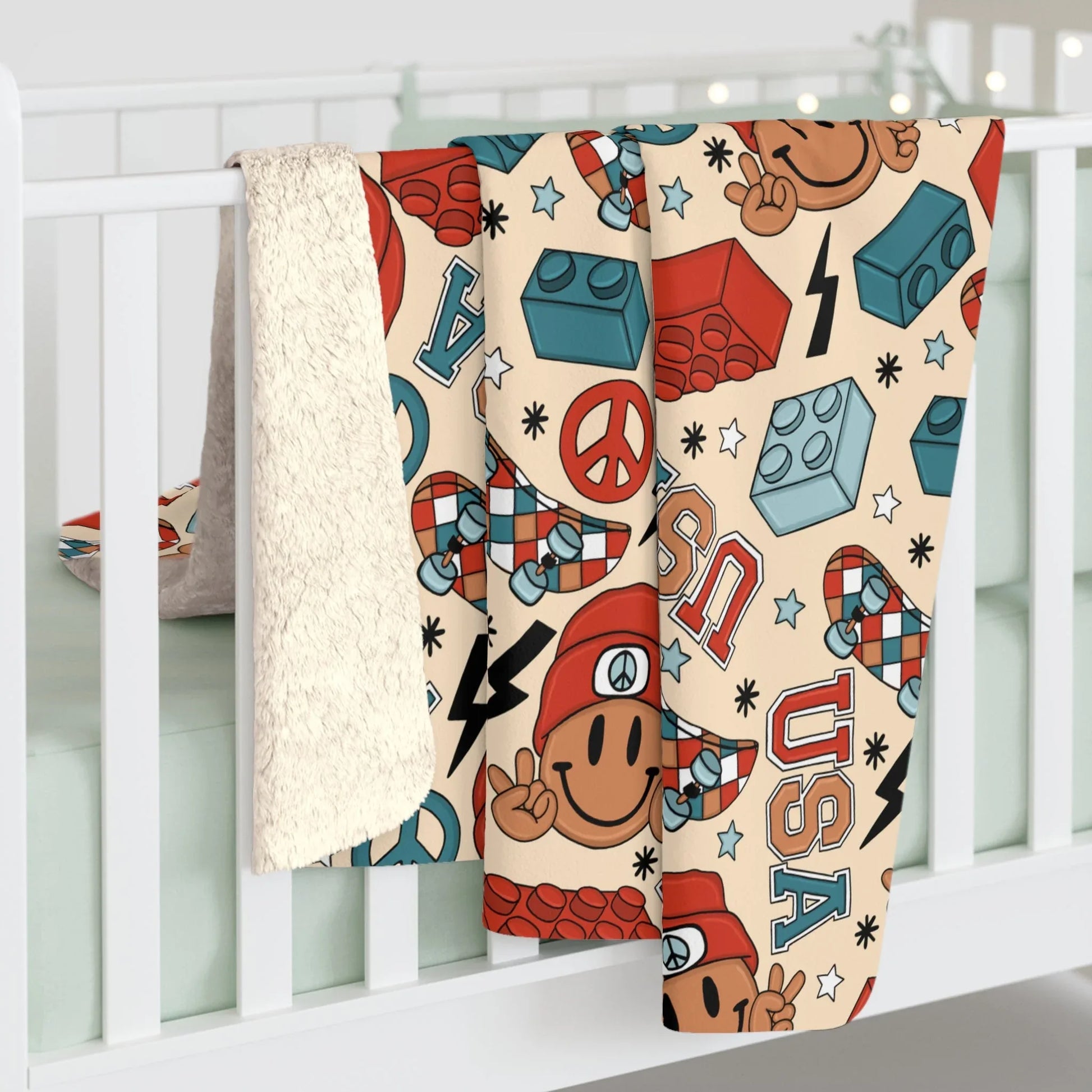Smiles & Stripes Sherpa Fleece Blanket - 50’’ × 60’’ - Home Decor