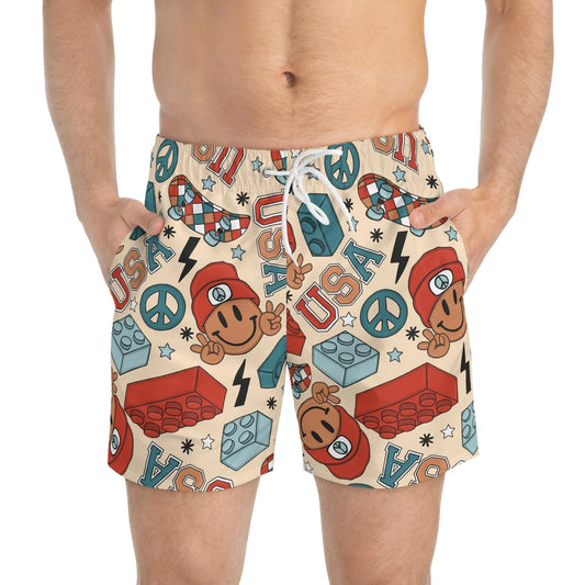 Smiles & Stripes Swim Trunks - All Over Prints