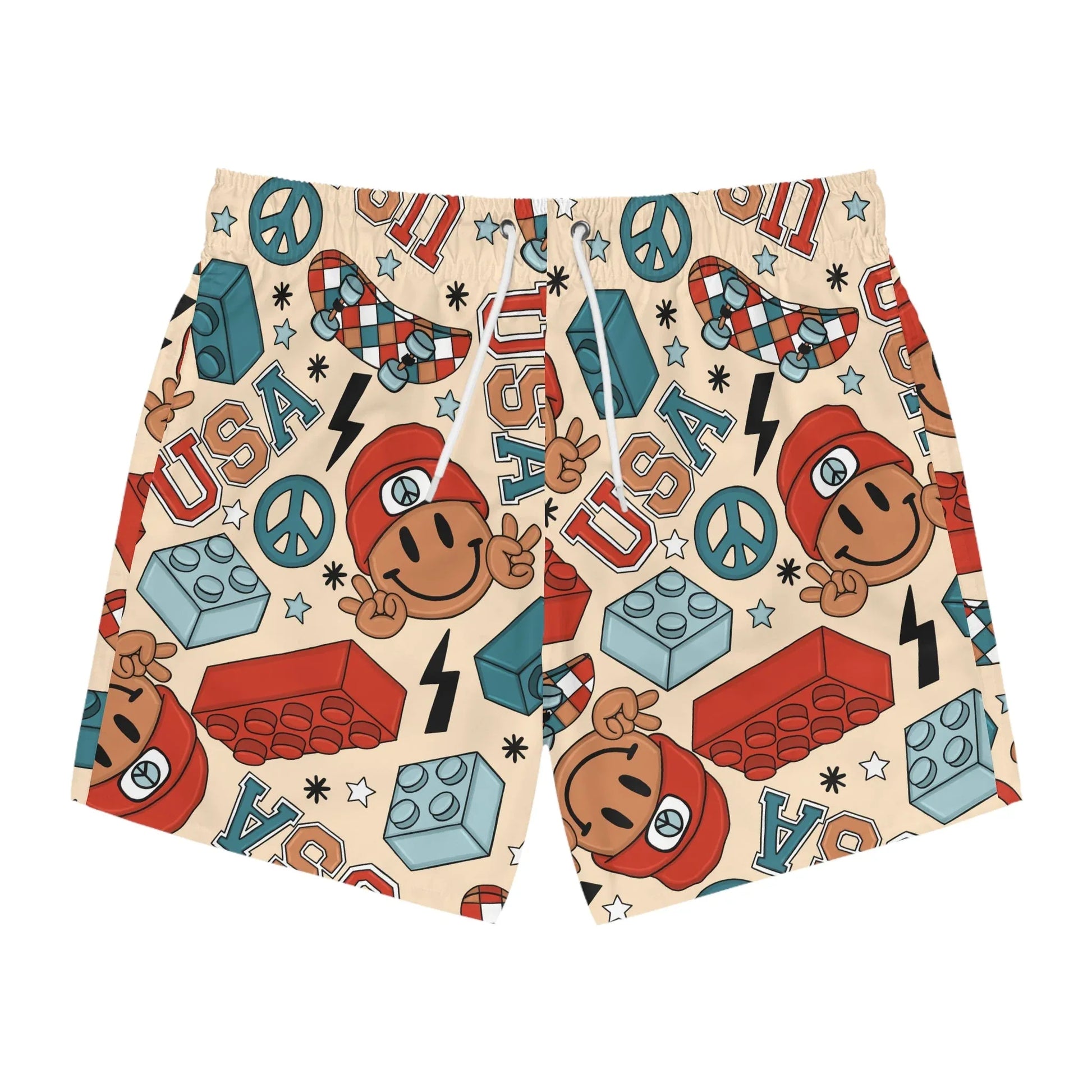 Smiles & Stripes Swim Trunks - L / Seam thread color automatically matched to design - All Over Prints