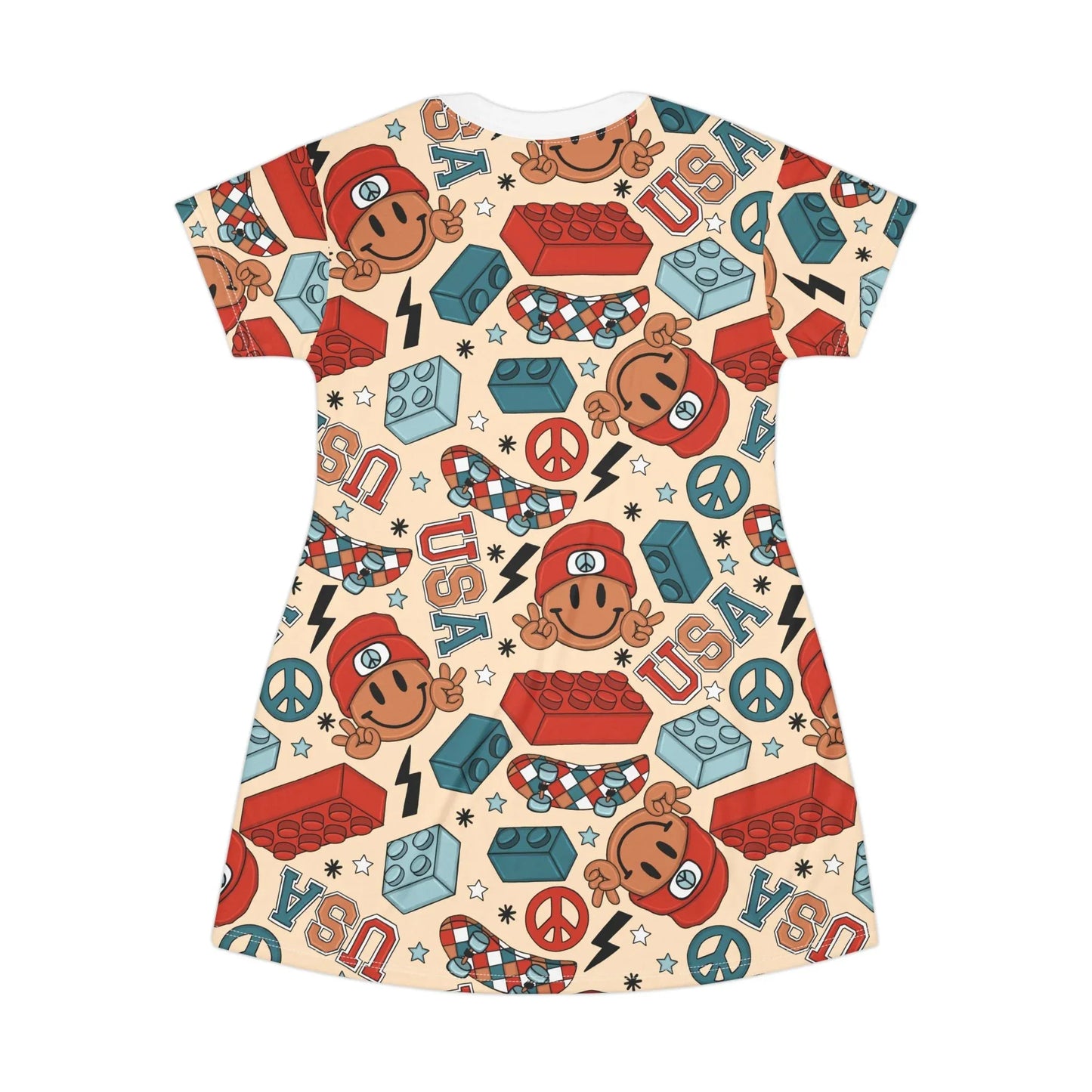 Smiles & Stripes T-Shirt Dress - All Over Prints