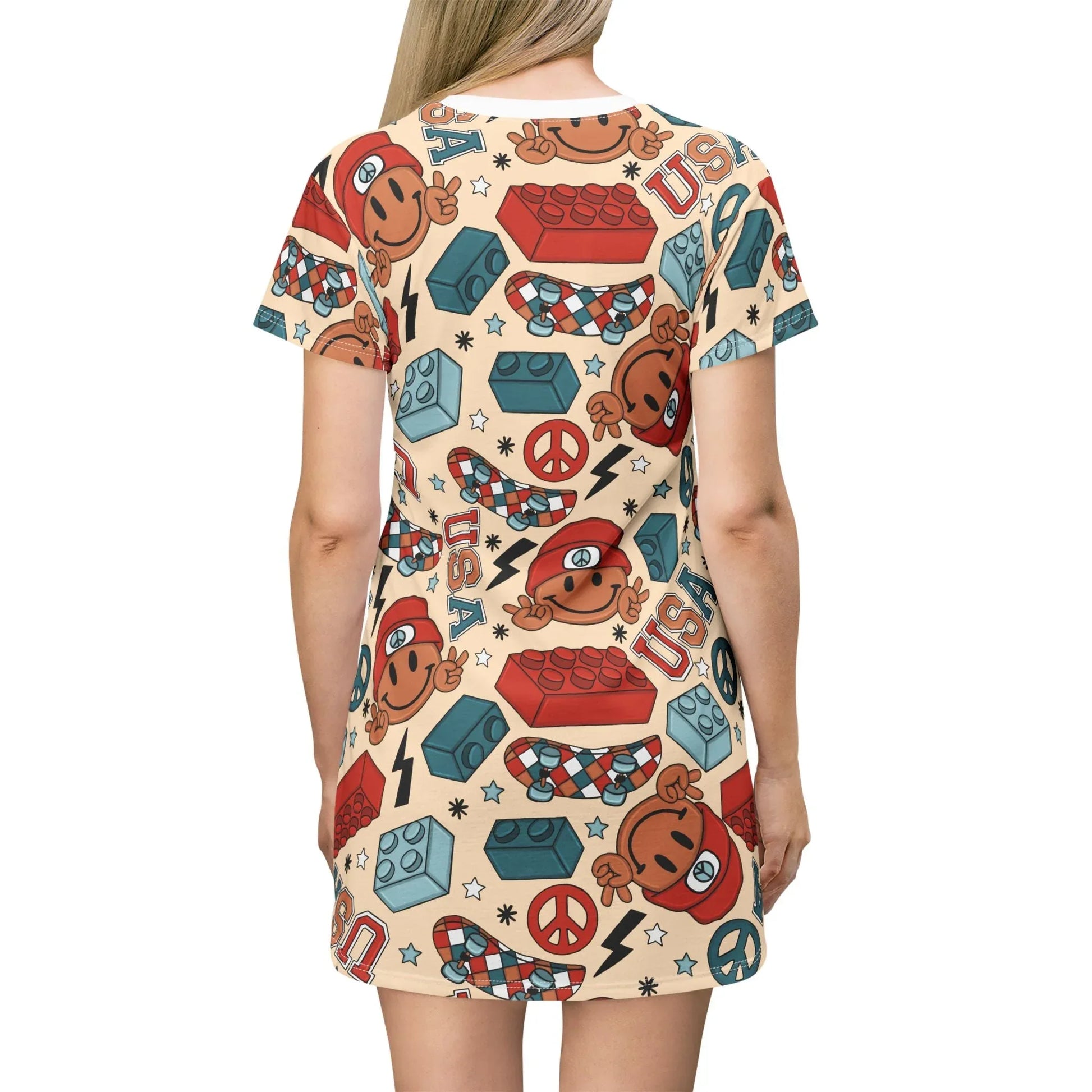 Smiles & Stripes T-Shirt Dress - All Over Prints