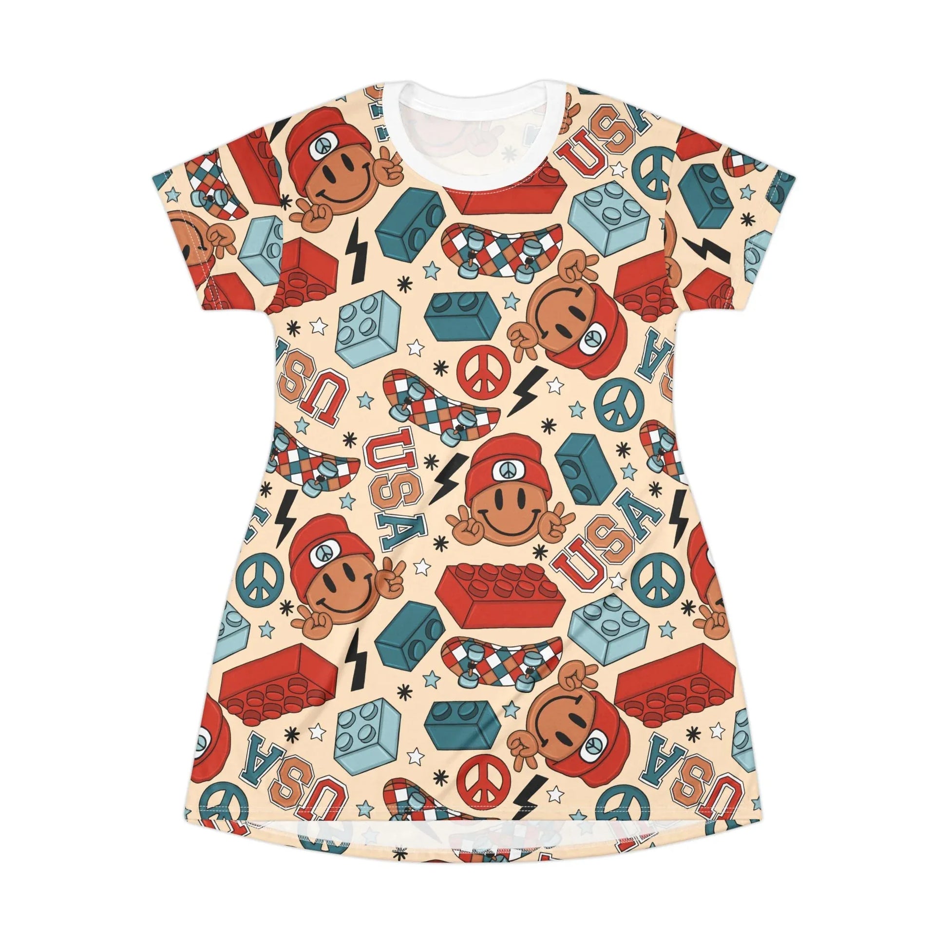 Smiles & Stripes T-Shirt Dress - XS - All Over Prints