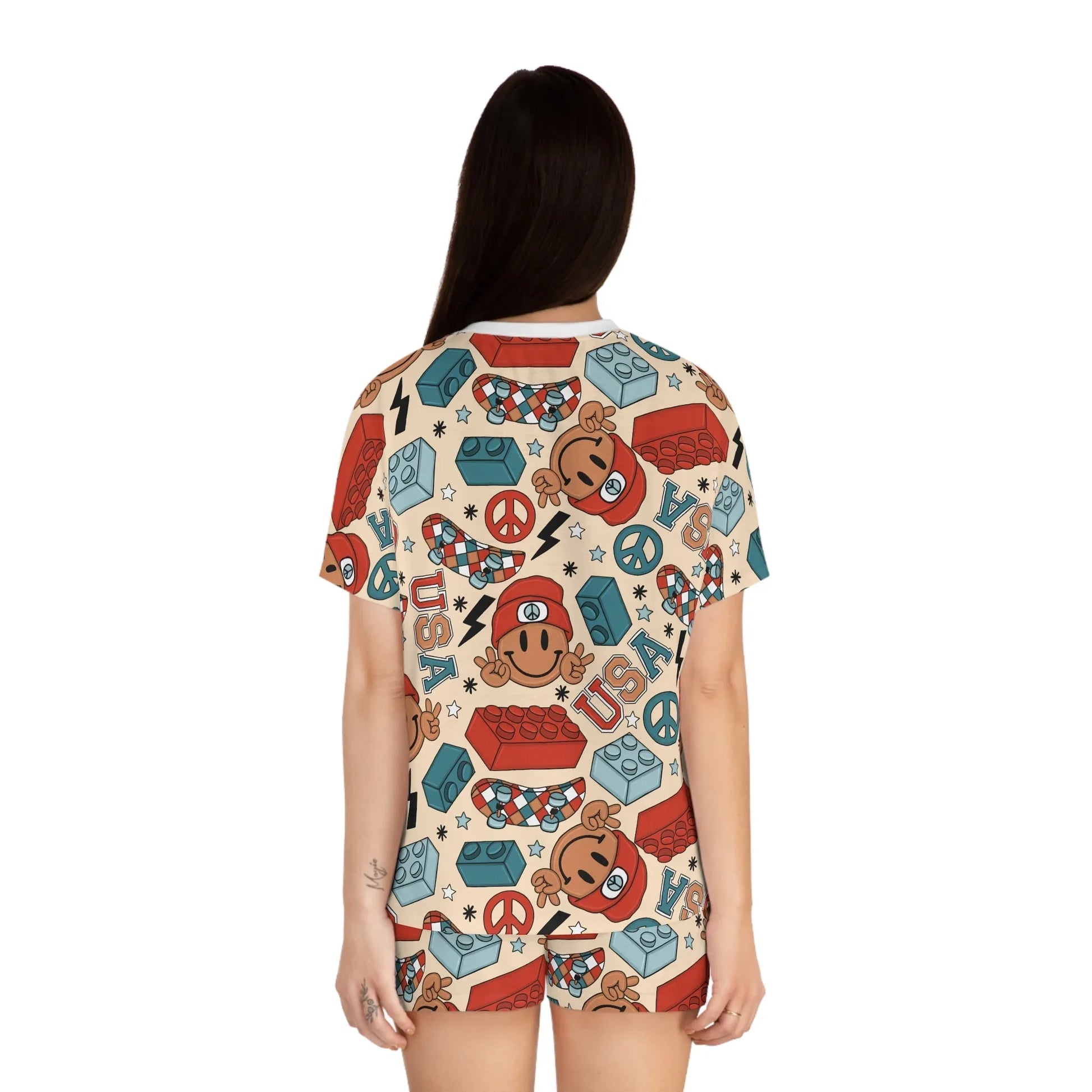 Smiles & Stripes Women’s Short Pajama Set - All Over Prints