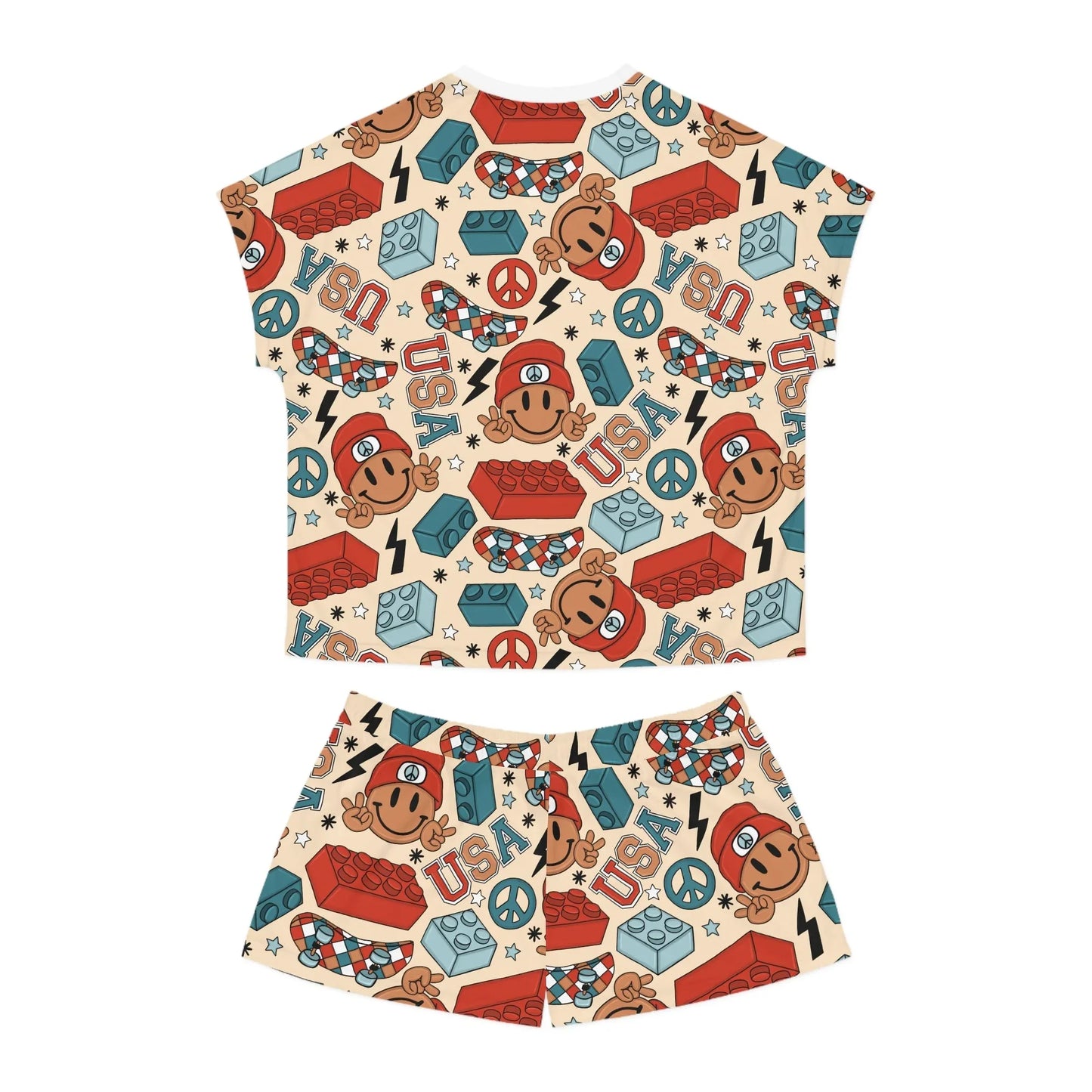 Smiles & Stripes Women’s Short Pajama Set - All Over Prints