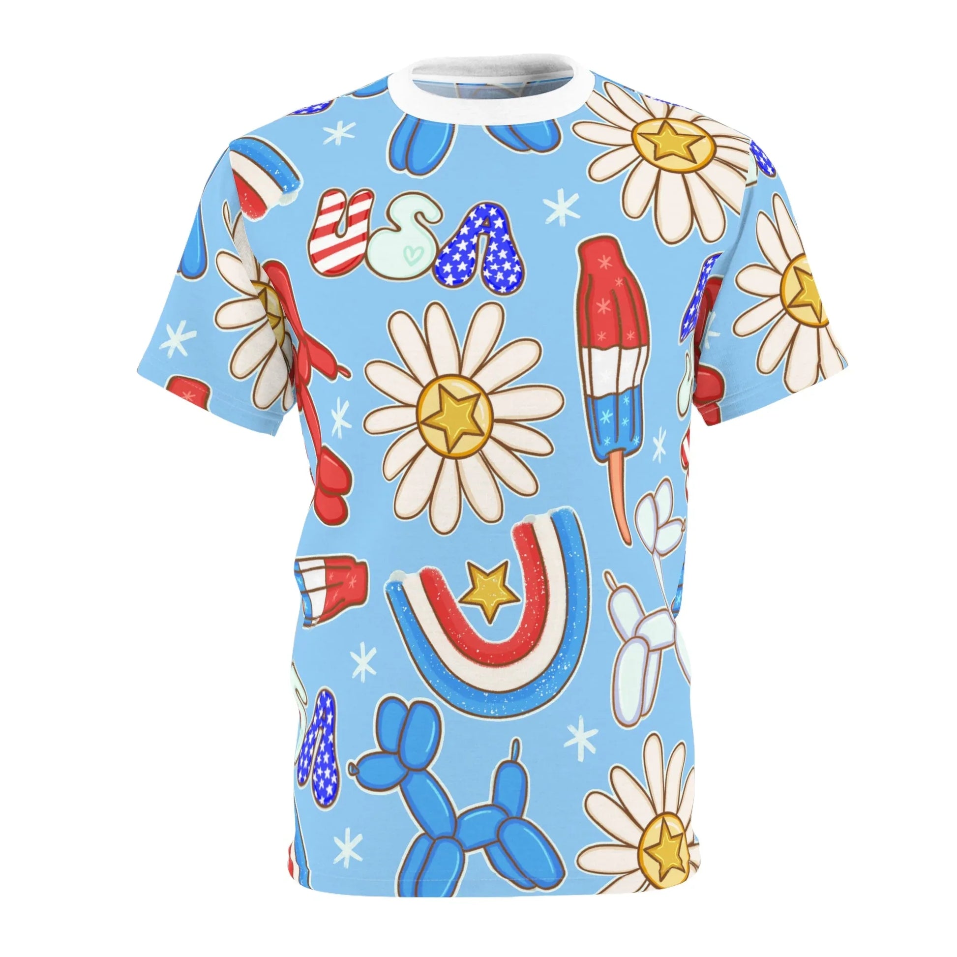 Sunny Celebrations All-Over-Print T-Shirt - White stitching / 4 oz. / S - All Over Prints