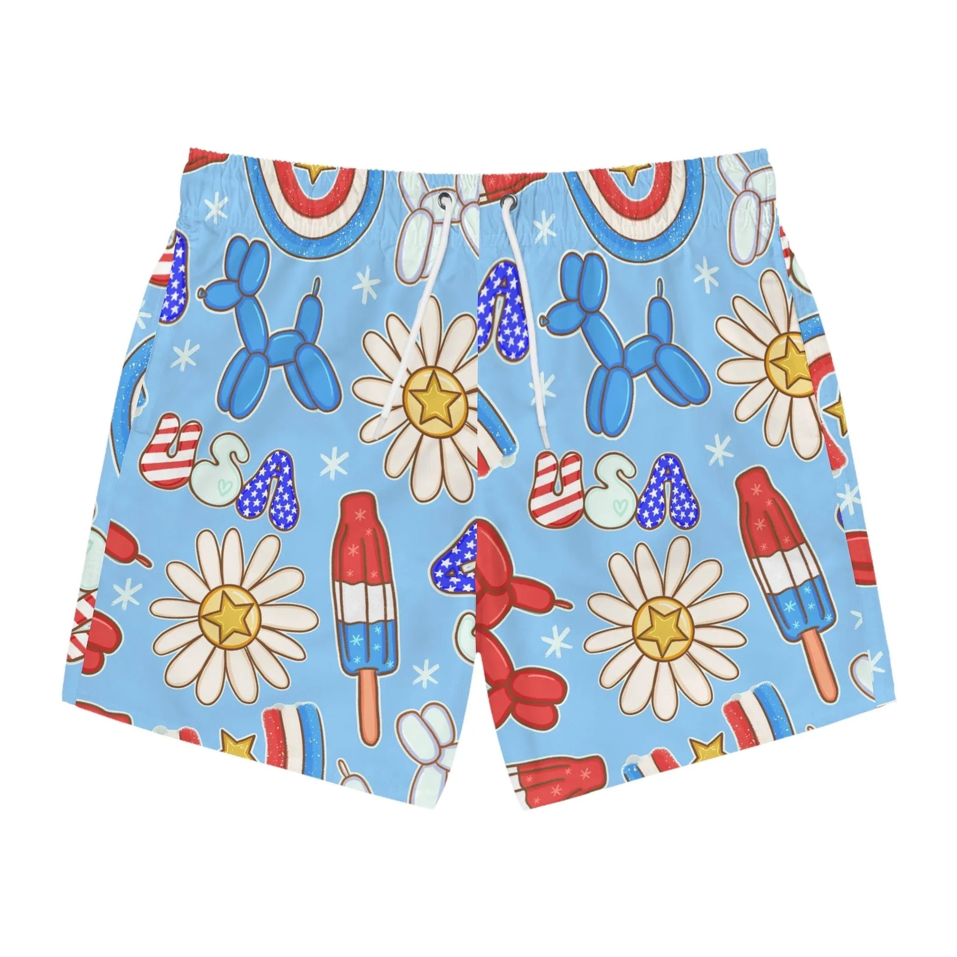 Sunny Celebrations Swim Trunks - L / Seam thread color automatically matched to design - All Over Prints